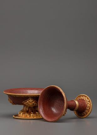 Gold-Plated Copper Serkyem Set |  Tibetan Tea Offering Vessel