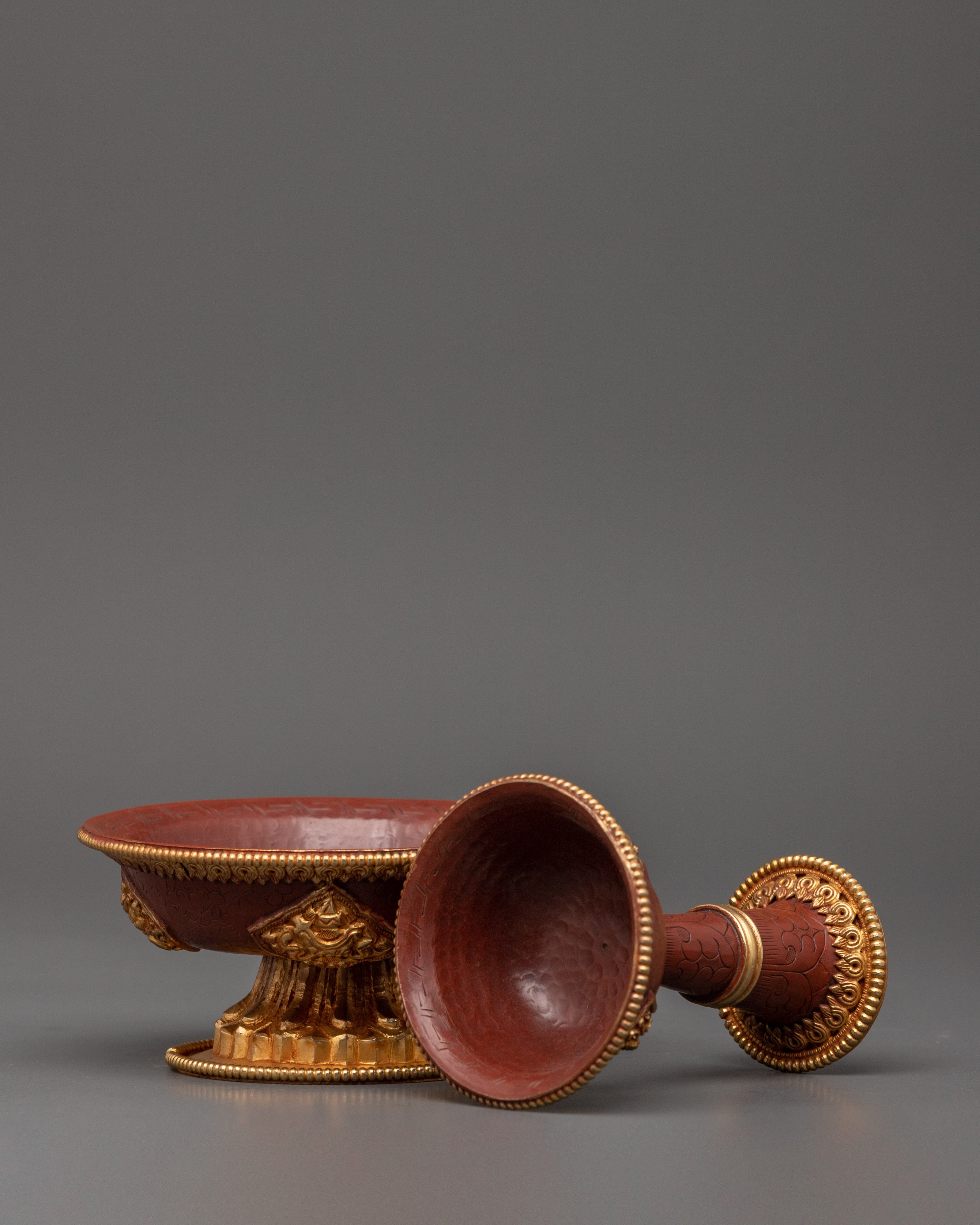 Gold-Plated Copper Serkyem Set |  Tibetan Tea Offering Vessel