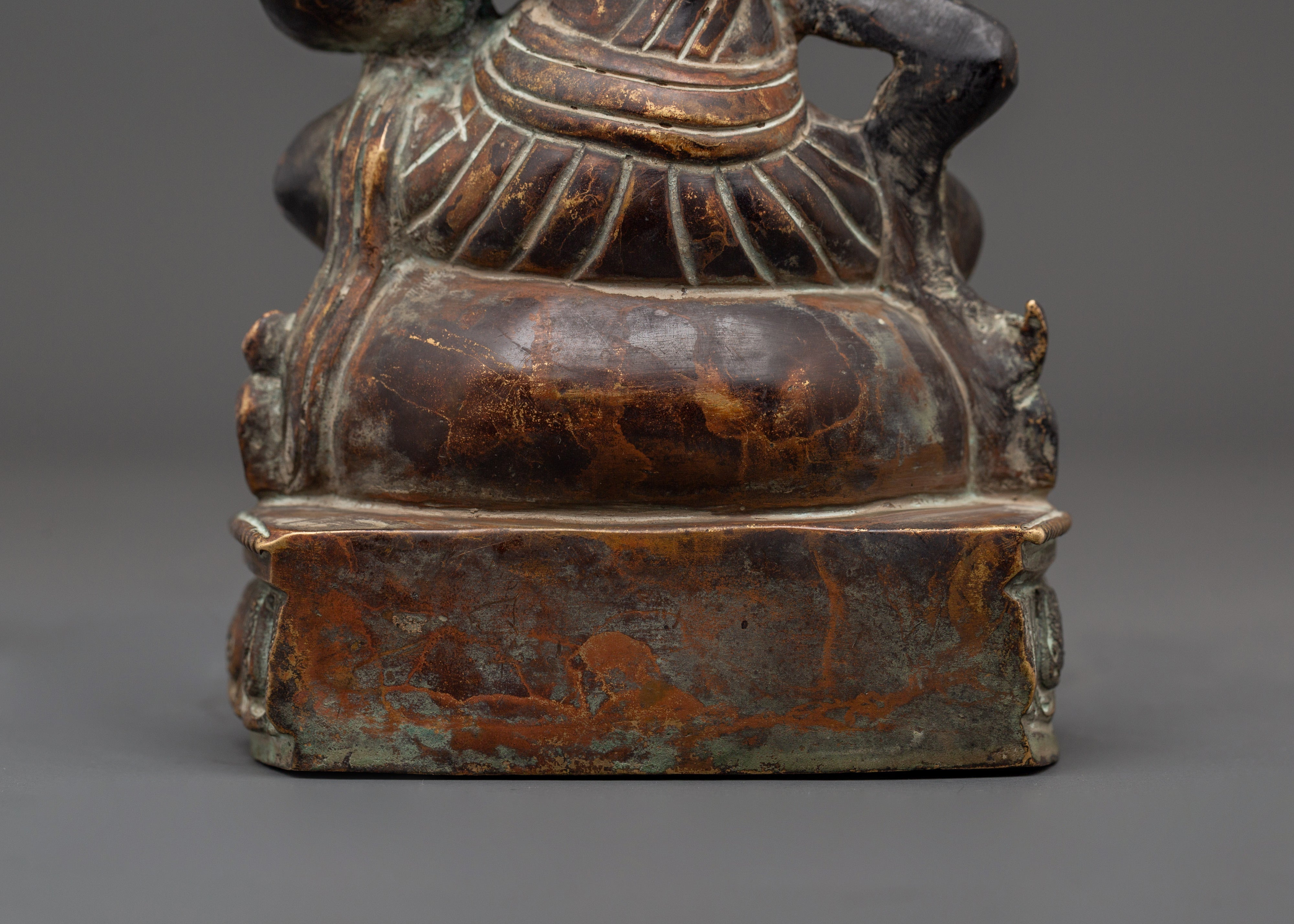 Tibetan Buddhist Dzambhala Oxidized Copper Statue | Sitting on Lotus