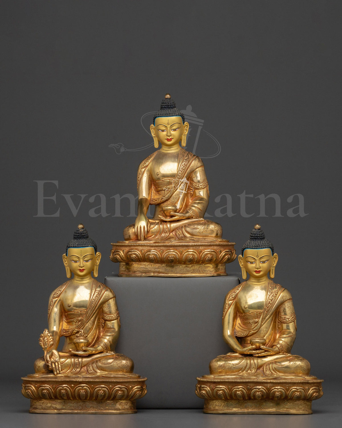 Handcrafted Three Buddha Statue Set
