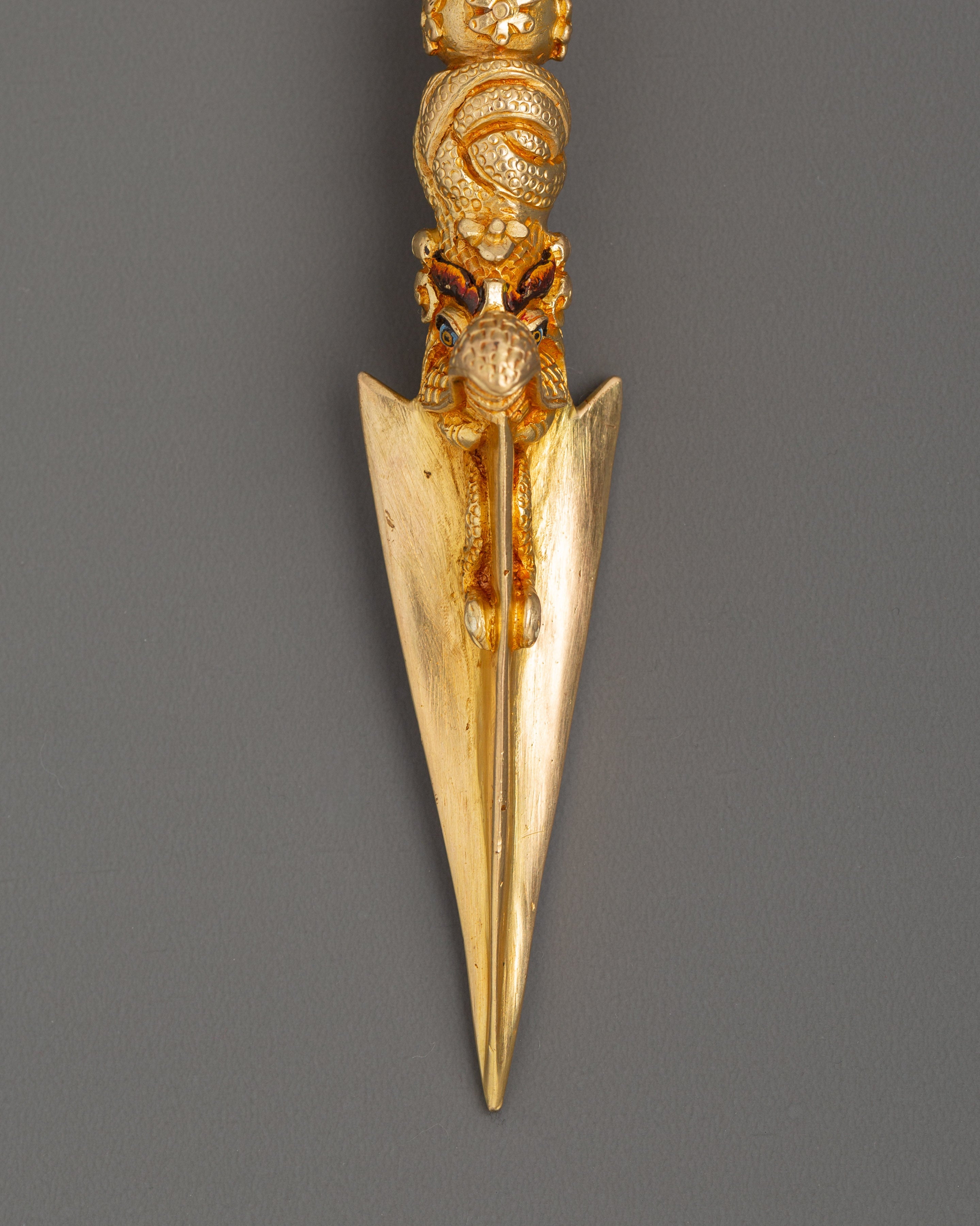 Gold-Plated Tibetan Phurba Dagger  in copper | Sacred Ritual Tool of Transformation