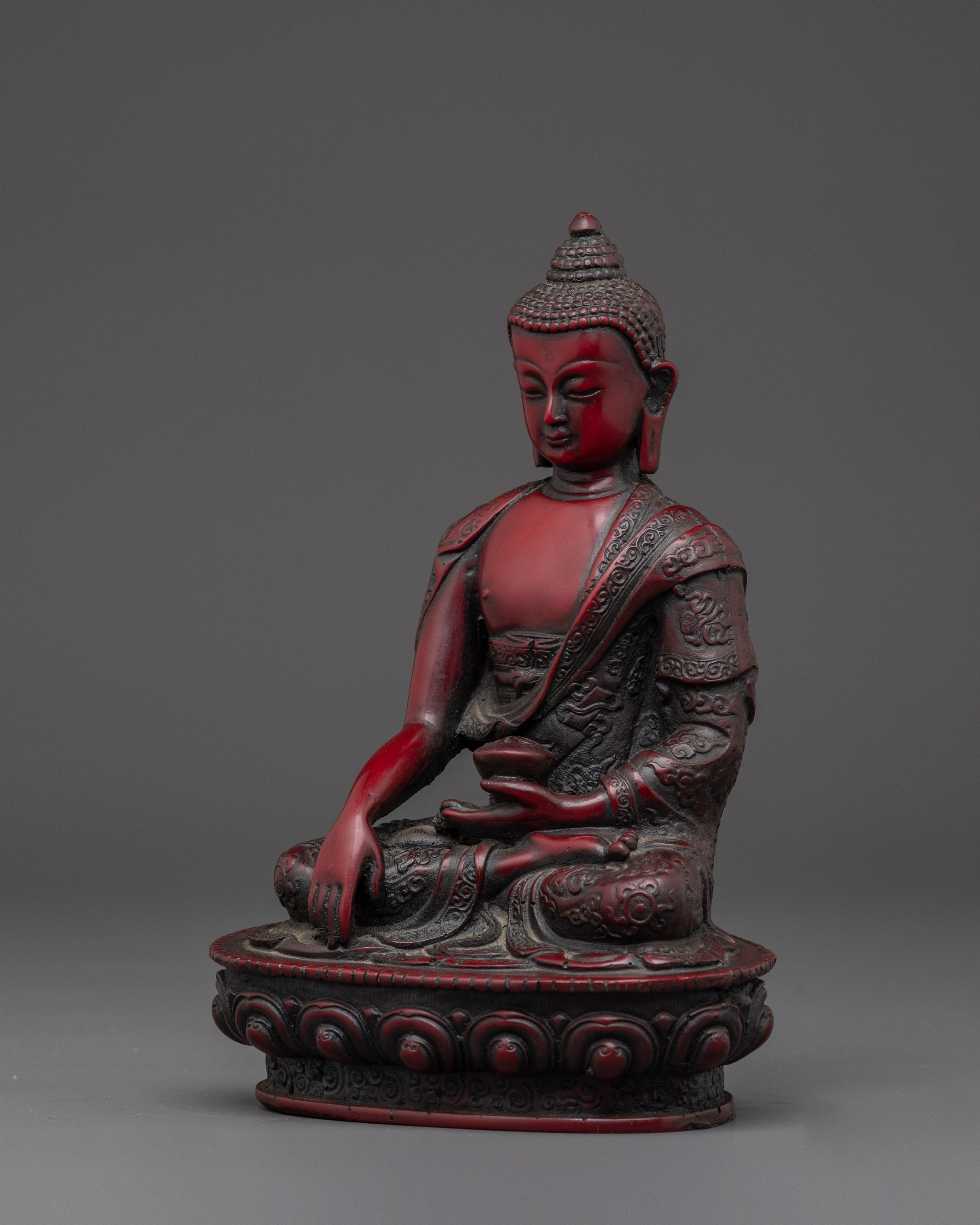 Sacred Shakyamuni Buddha Sculpture | Ceramic Red Buddha Statue for Meditation