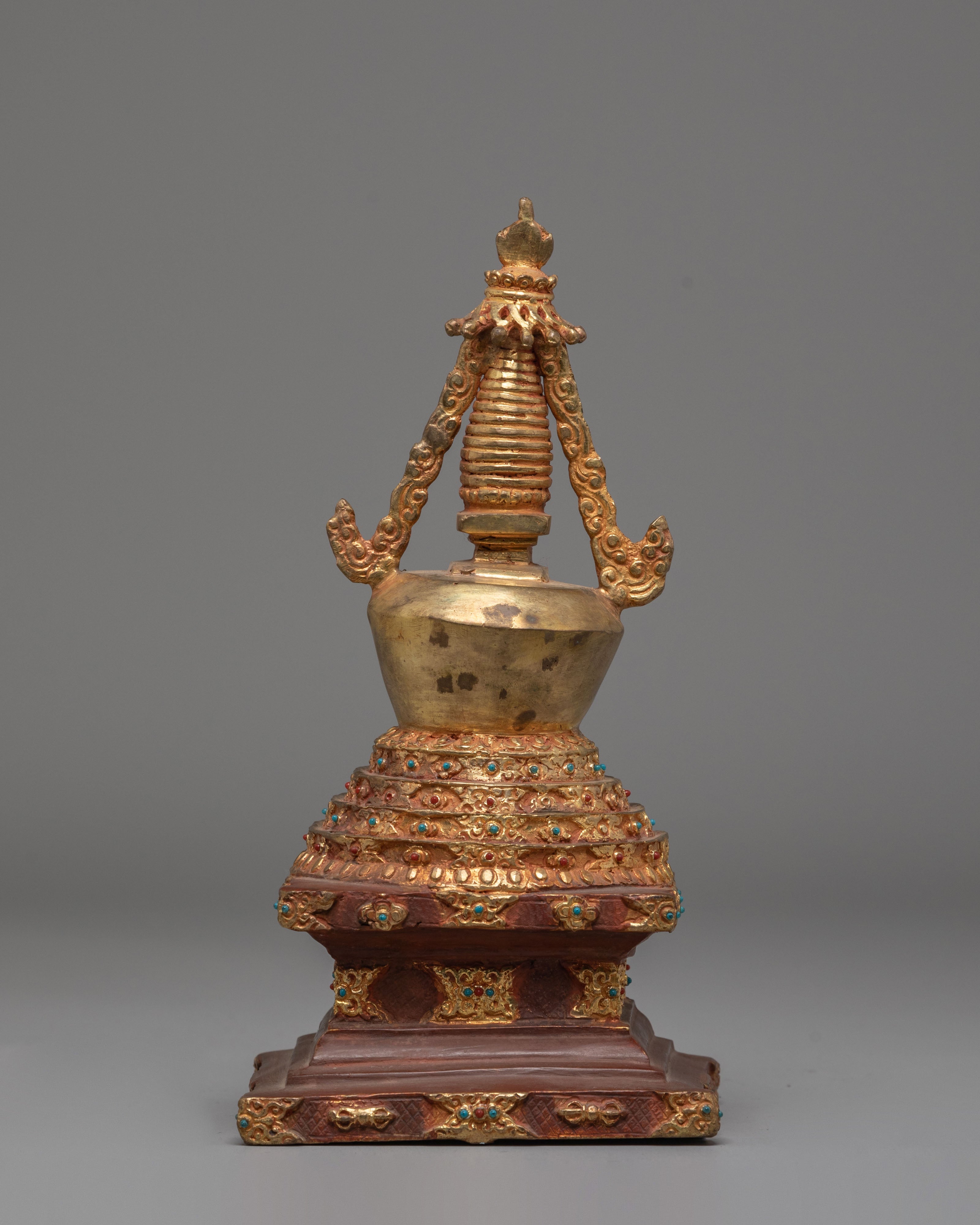 Handcrafted Tibetan Copper Stupa | Copper Gold-Plated Art