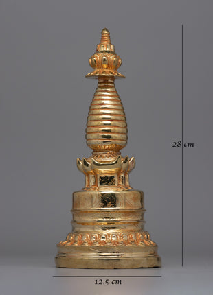 Handmade Gold-Plated Tibetan Stupa | Sacred Artifact for Buddhist Altars and Home Decor