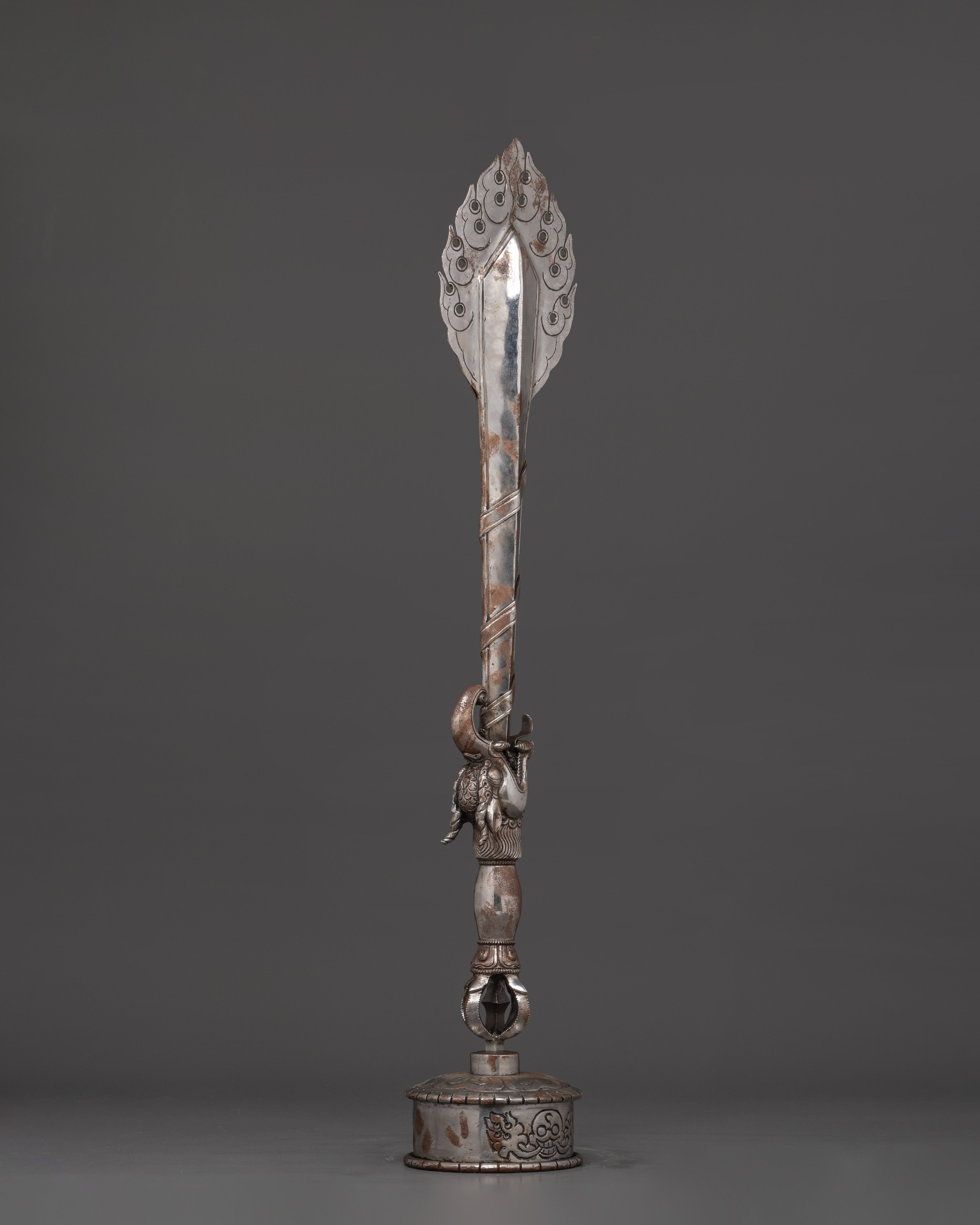 Dragon-Head Ritual Sword with Stand | Handcrafted Iron Blade