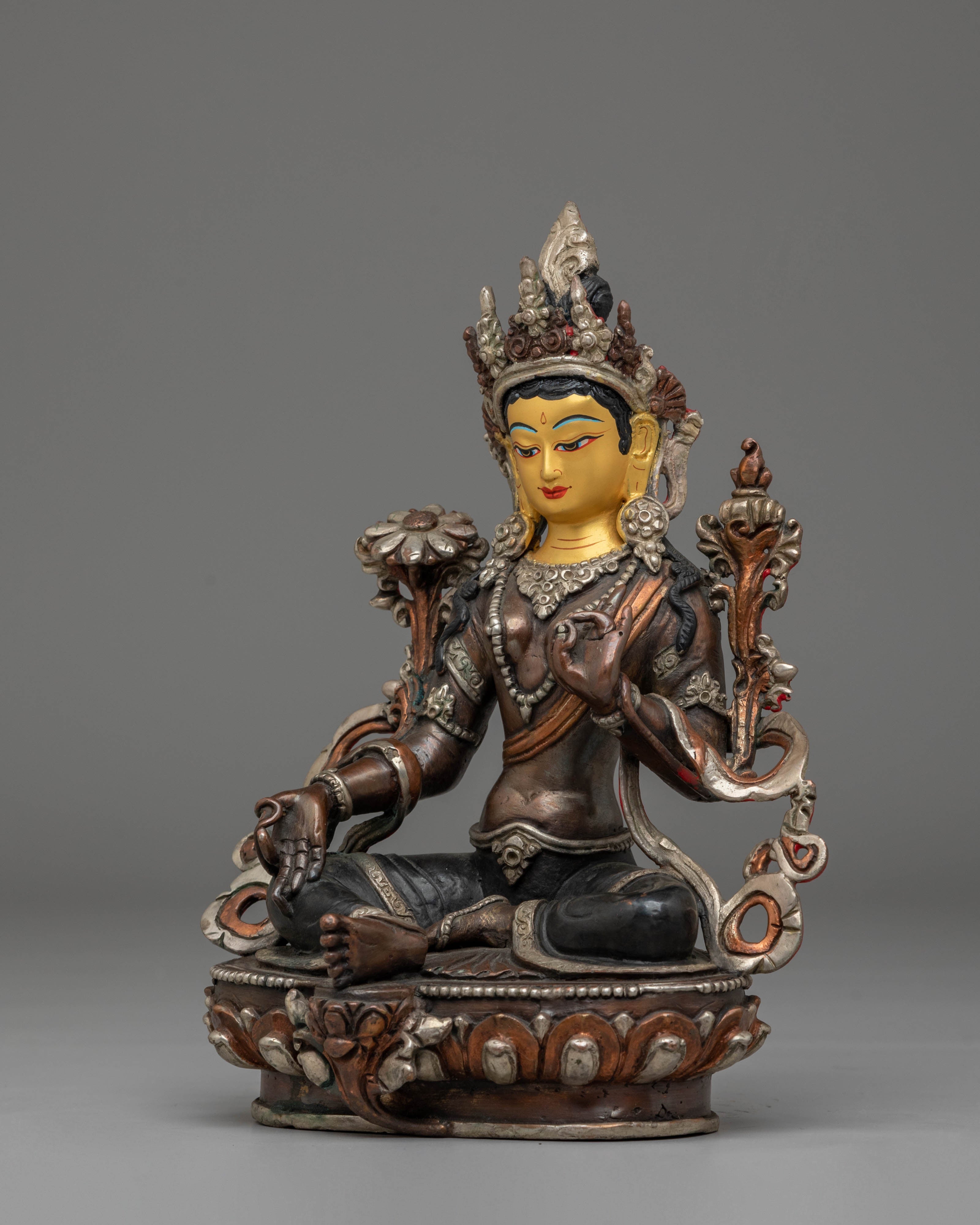 Green Tara Statue Mother of all Buddha | Handcrafted Copper Sculpture