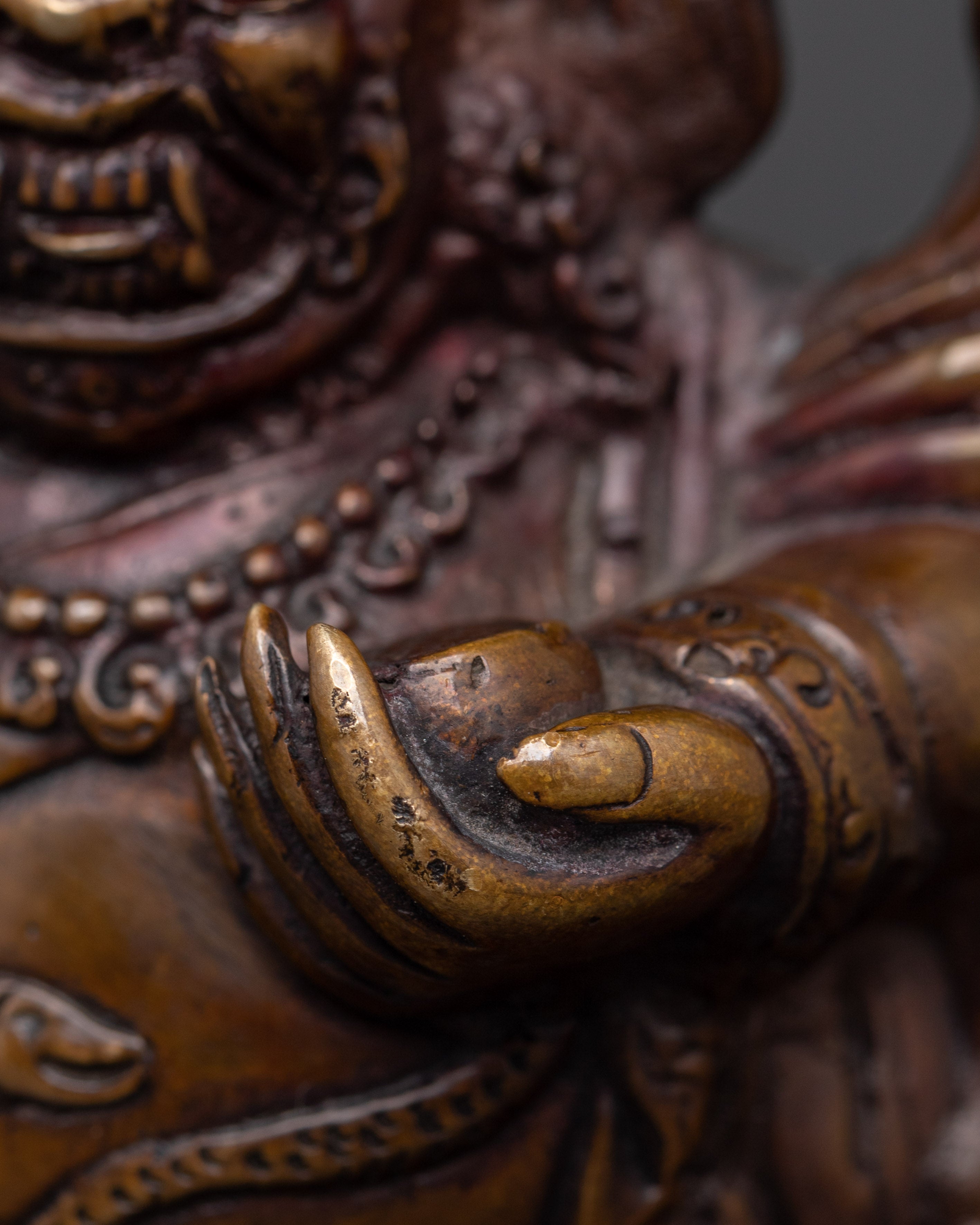 Handcrafted Mahakala Protector Statue | Copper Oxidized Tibetan Wrathful Deity Sculpture