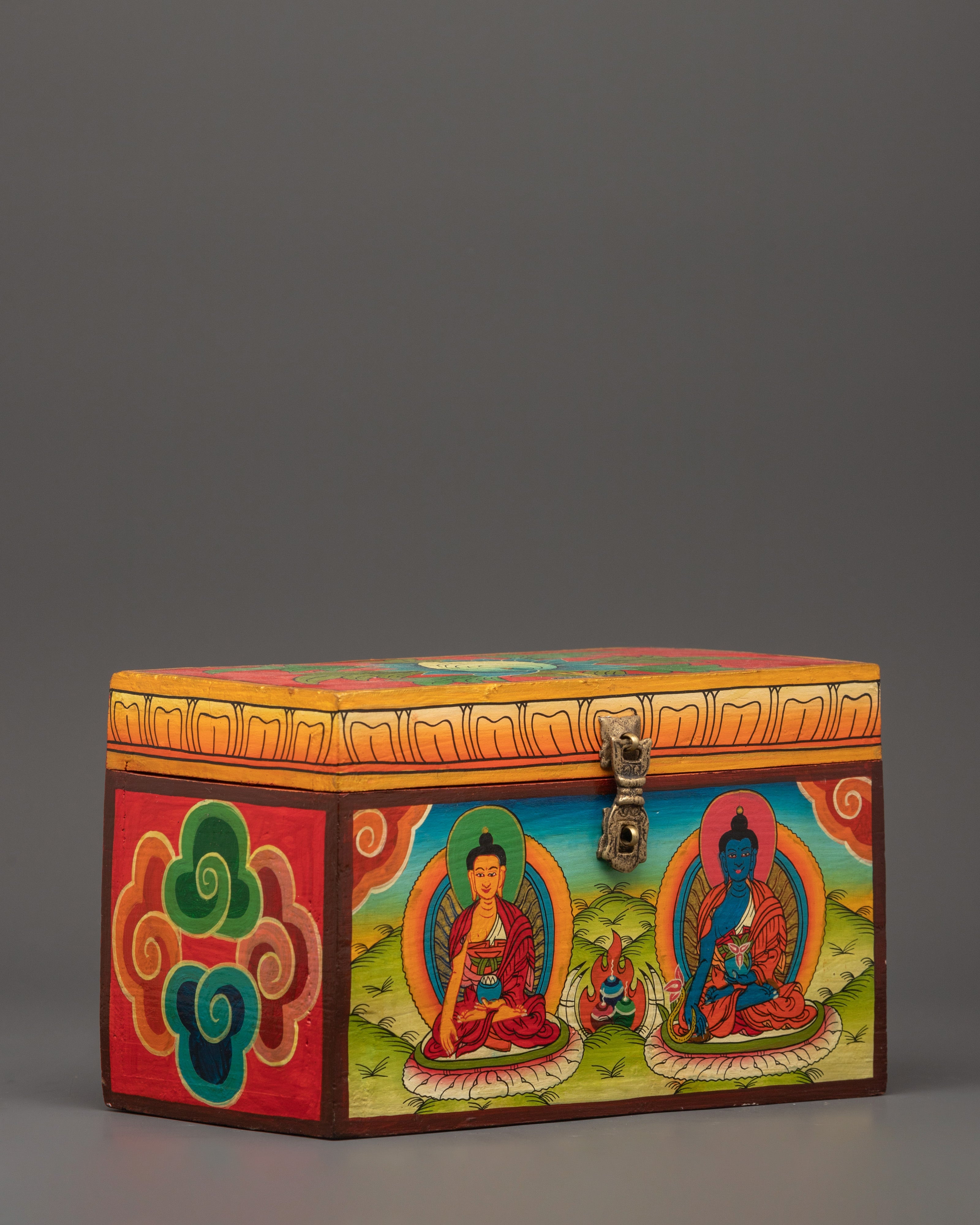 Tibetan Altar Wooden Box | Shakyamuni Buddha and Medicine Buddha