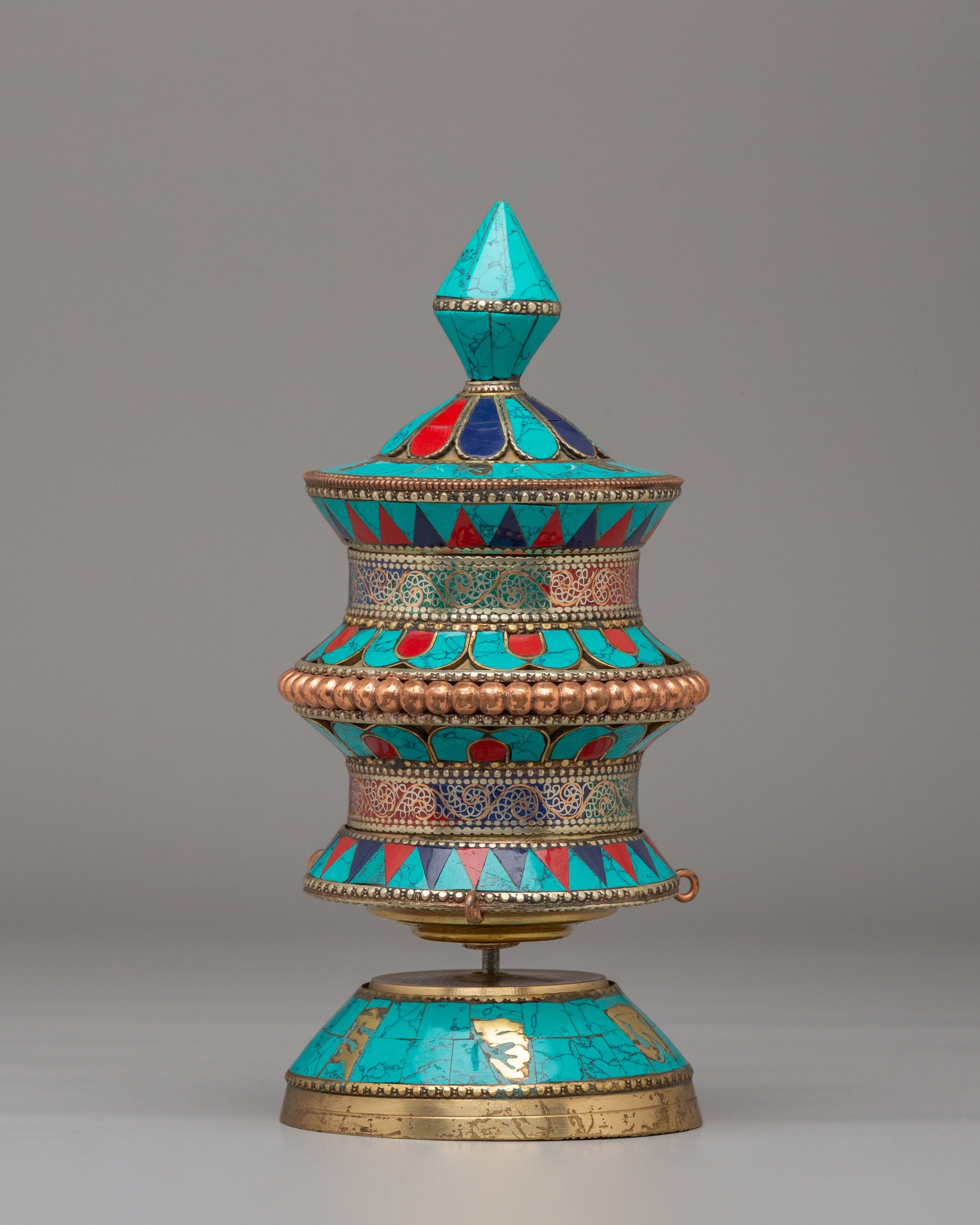 Handmade Tibetan Ritual Prayer Wheel | Copper Body with Gemstones