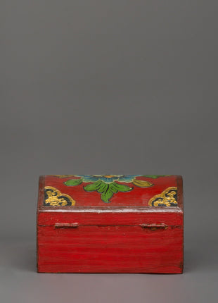 Red Tibetan wooden box | Himalayan Storage Chest