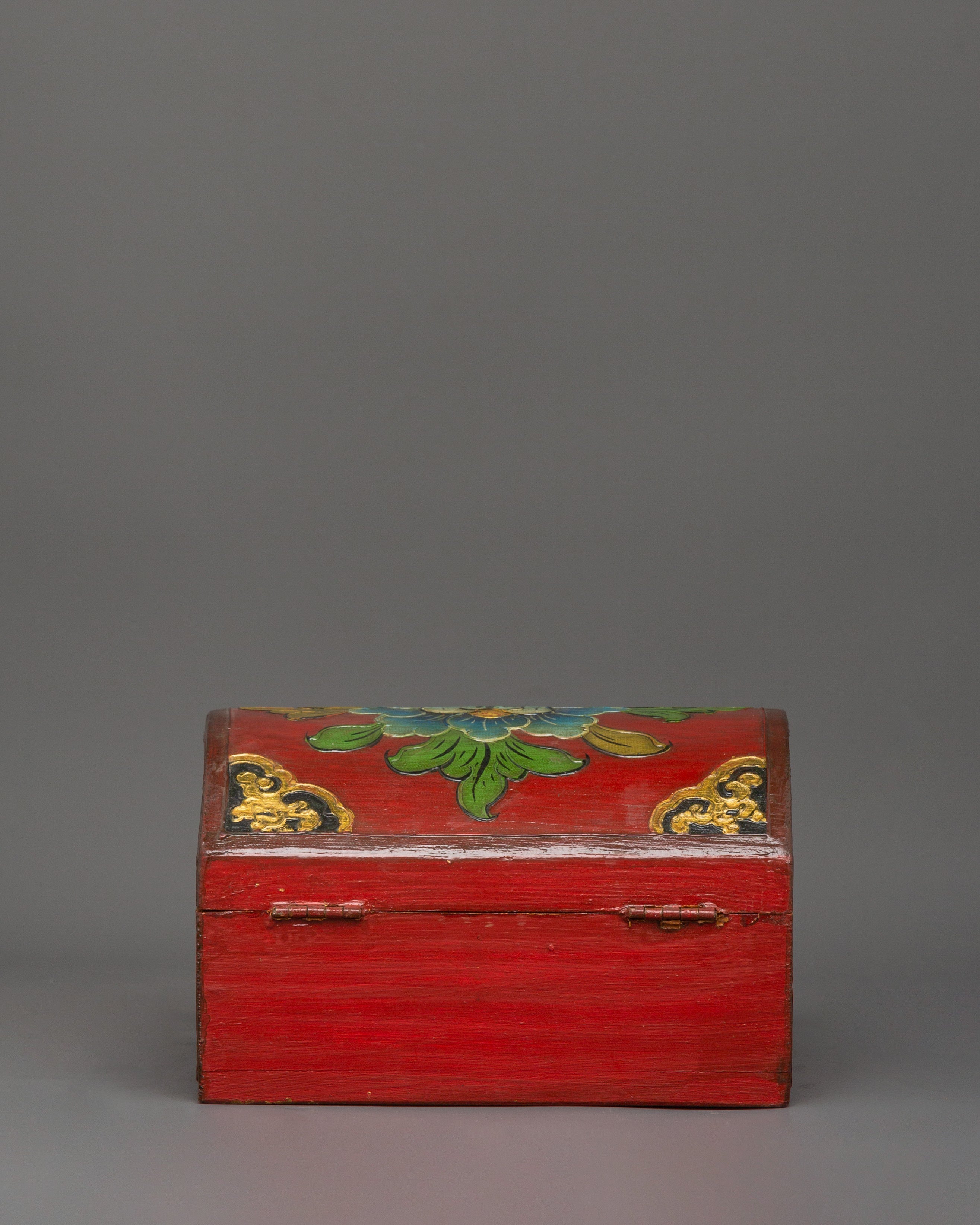 Red Tibetan wooden box | Himalayan Storage Chest