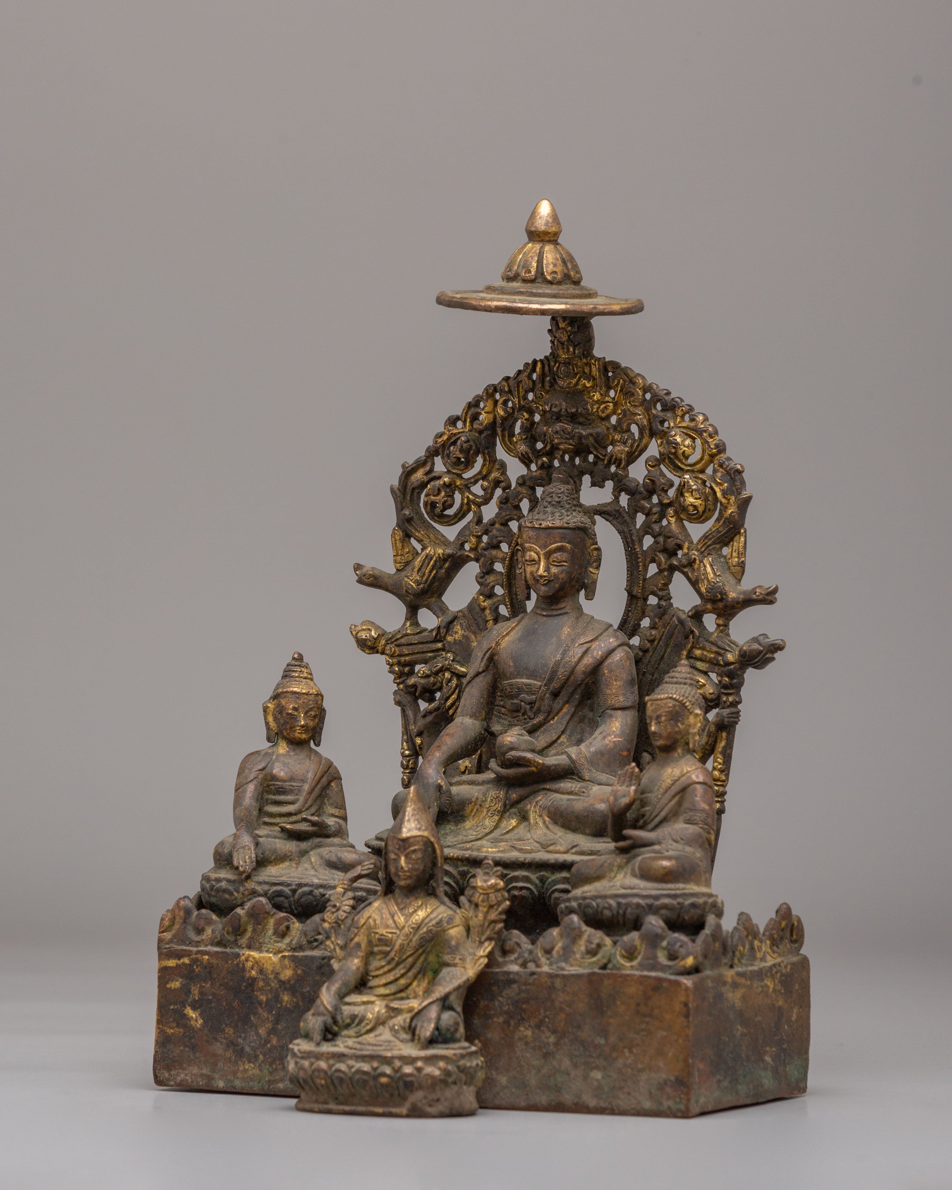 Buddha With Attendant Deities Sculpture | Sacred Altar Figure