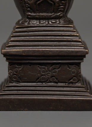 Handcrafted Oxidized Brass Tibetan Stupa | Religious Decorative Buddhist Shrine