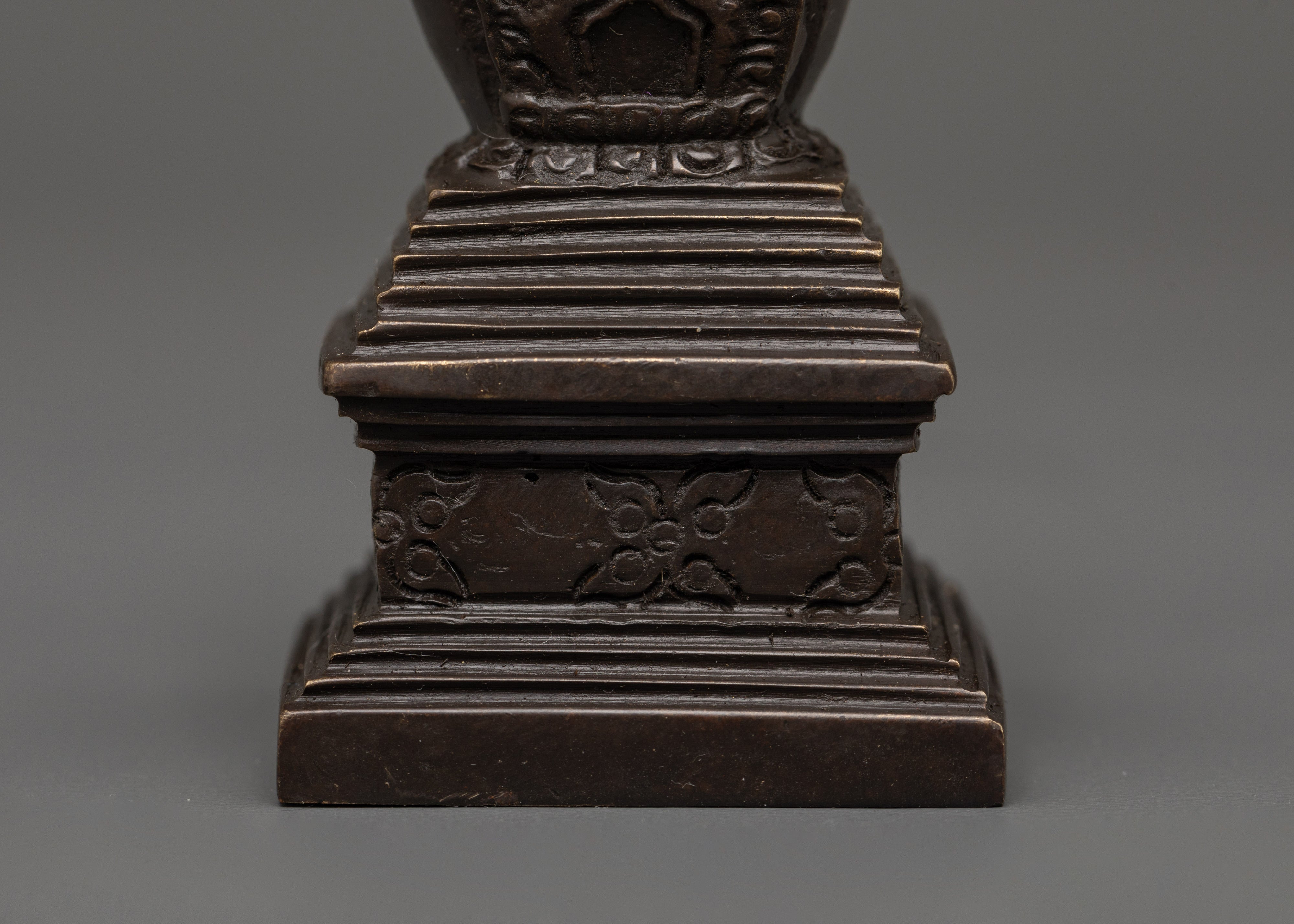 Handcrafted Oxidized Brass Tibetan Stupa | Religious Decorative Buddhist Shrine