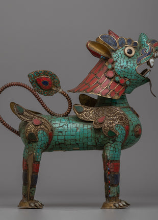 Handcrafted Brass Snow Lion Statue | Sacred Buddhist Artifact