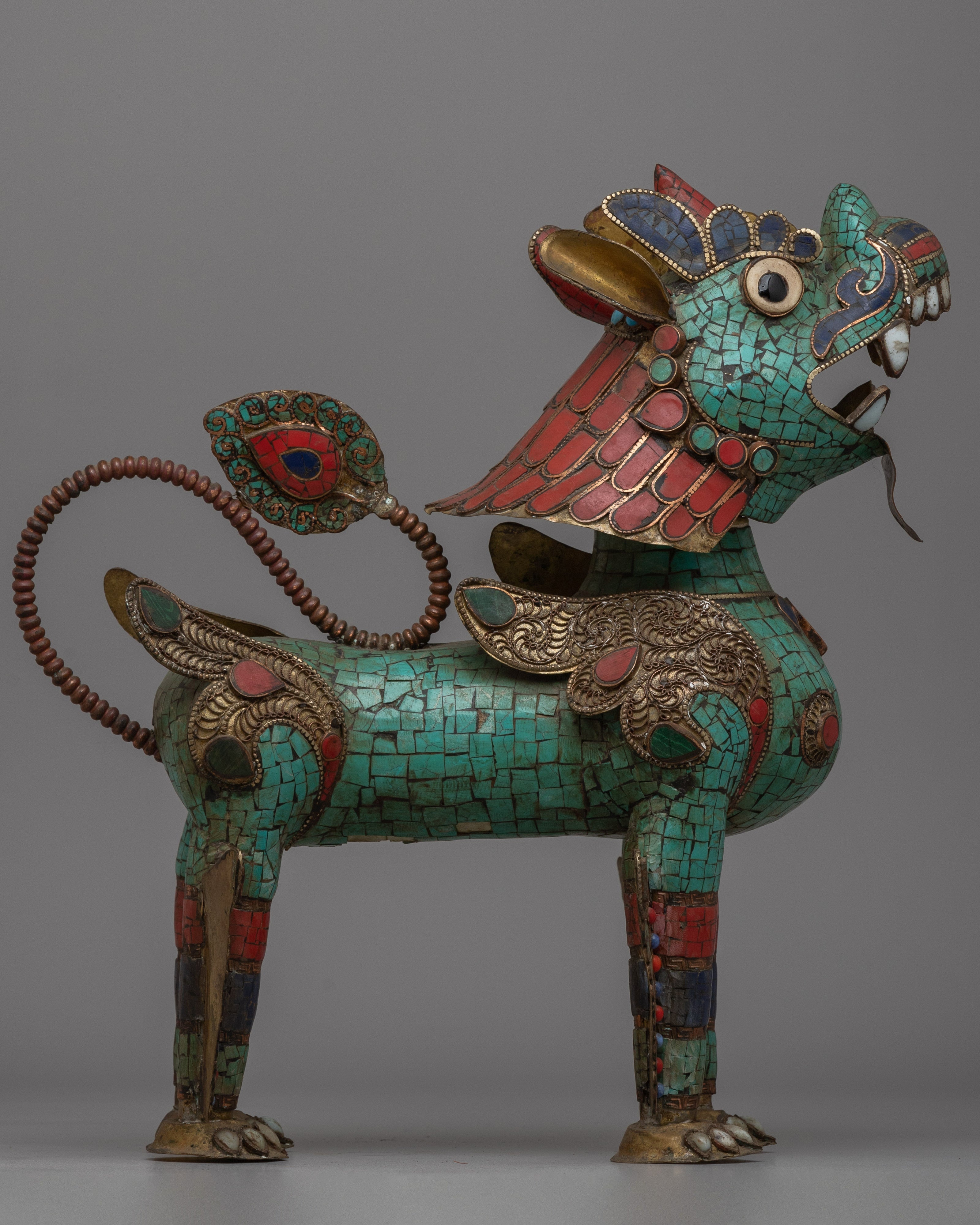 Handcrafted Brass Snow Lion Statue | Sacred Buddhist Artifact