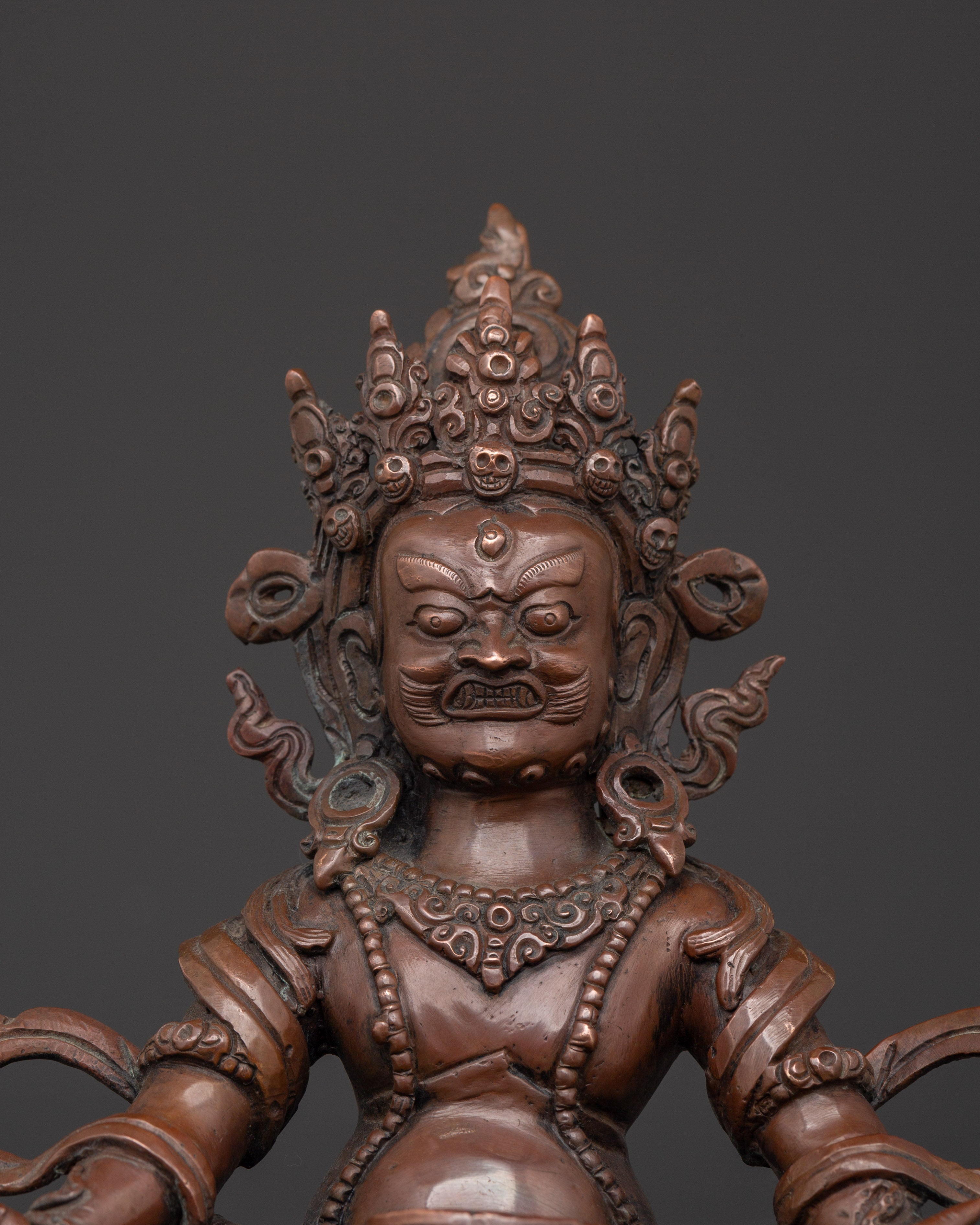 Tibetan Dzambhala Statue with Consort | Handmade Oxidized Copper Sculpture