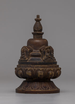 Hand-Carved Copper Stupa with Antique Finish | Buddhist Shrine Decor