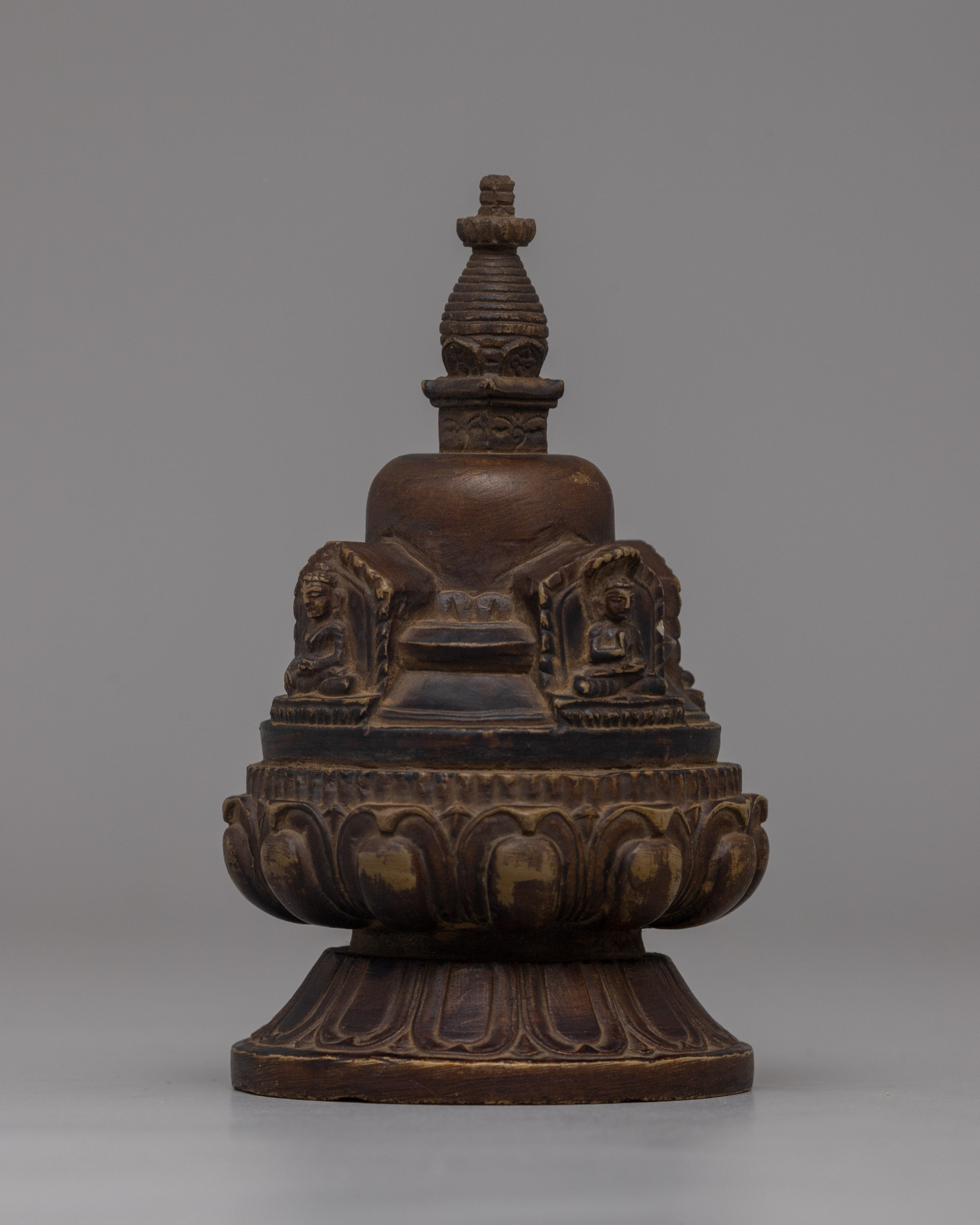 Hand-Carved Copper Stupa with Antique Finish | Buddhist Shrine Decor