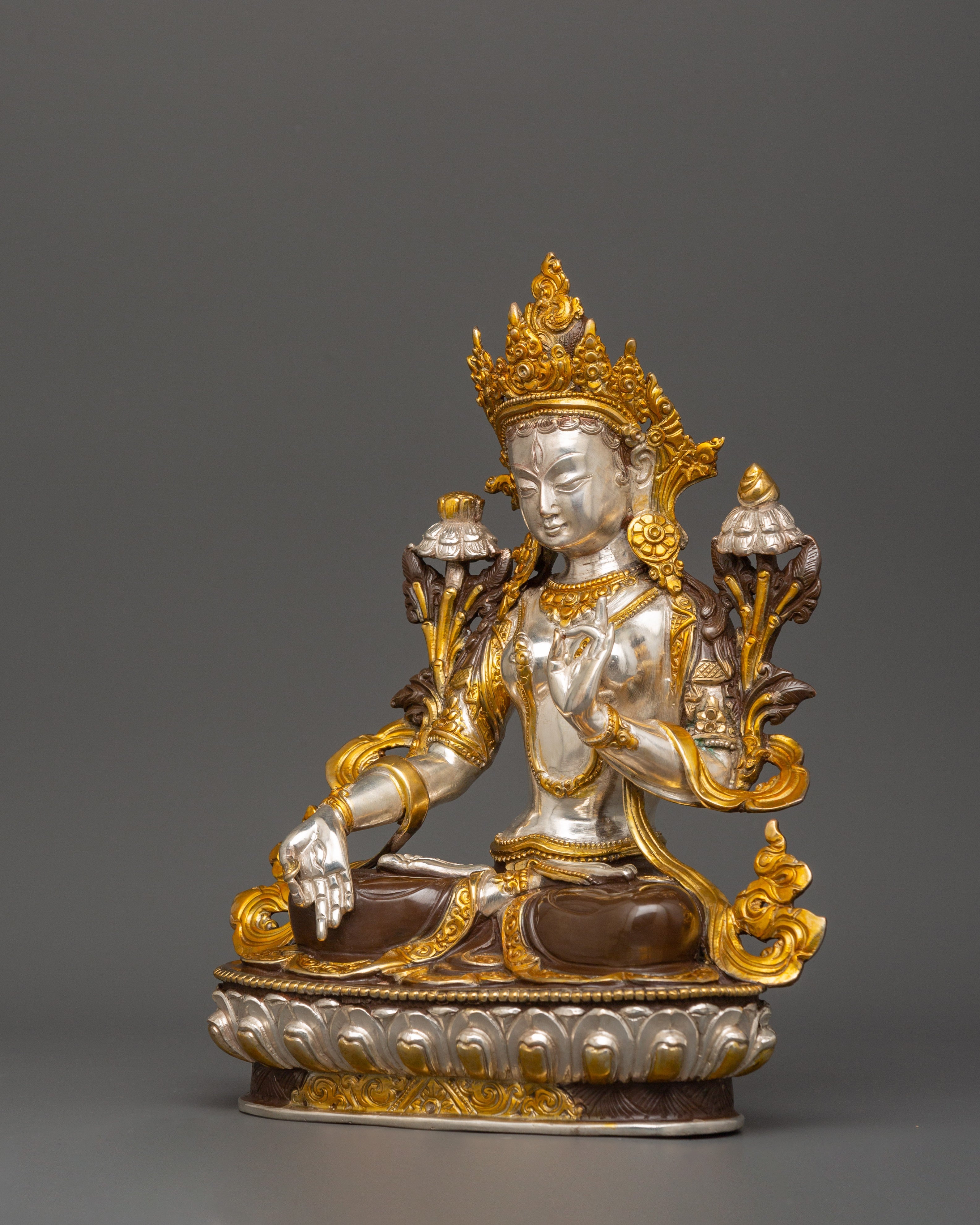 Silver Plated White Tara Statue | The Goddess of Healing