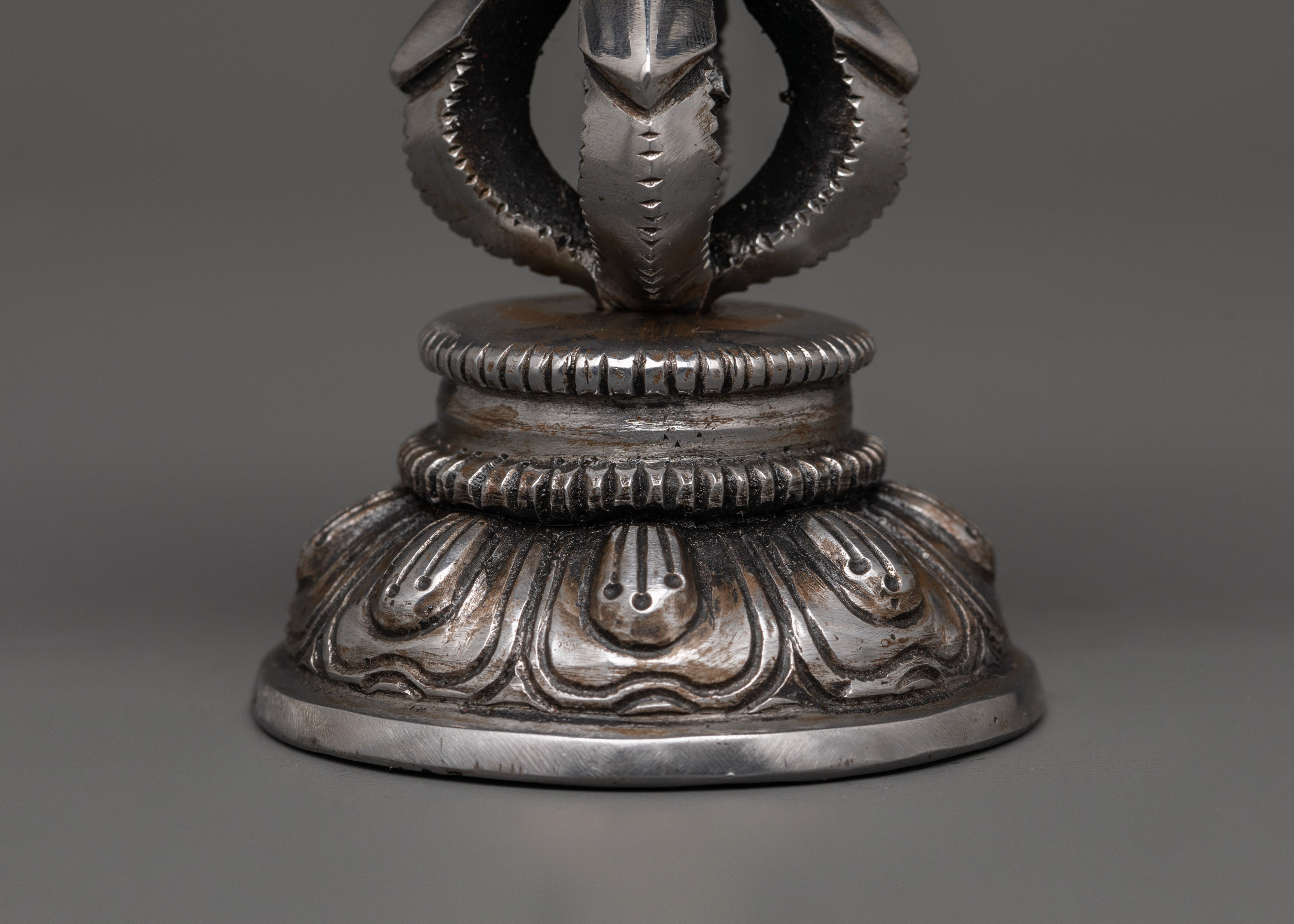 Iron Bishwo Vajra with a Stand Base | Tibetan Double Dorje Sacred Ritual Item