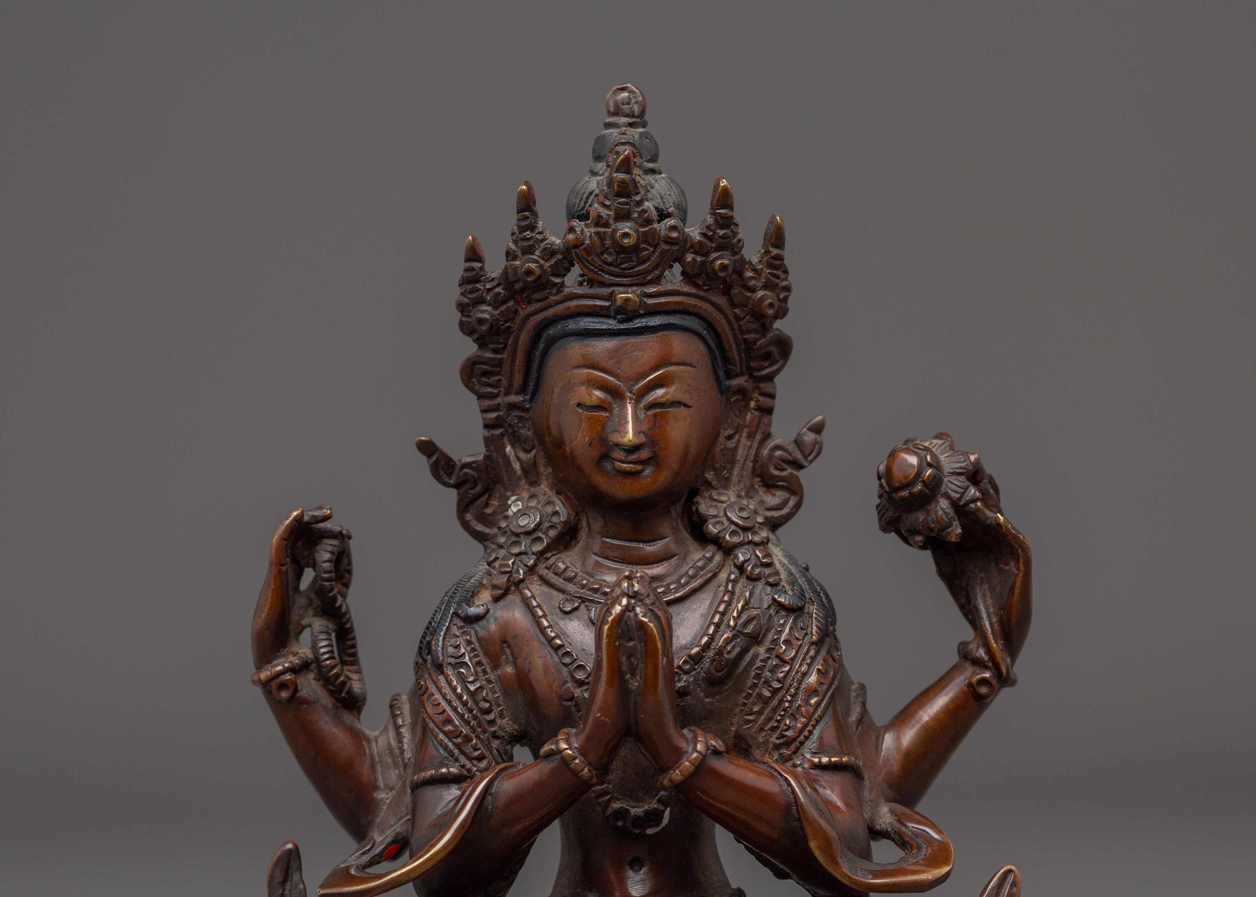 Himalayan Four Armed Chenrezig Statue | Avalokiteshvara Buddha of Compassion