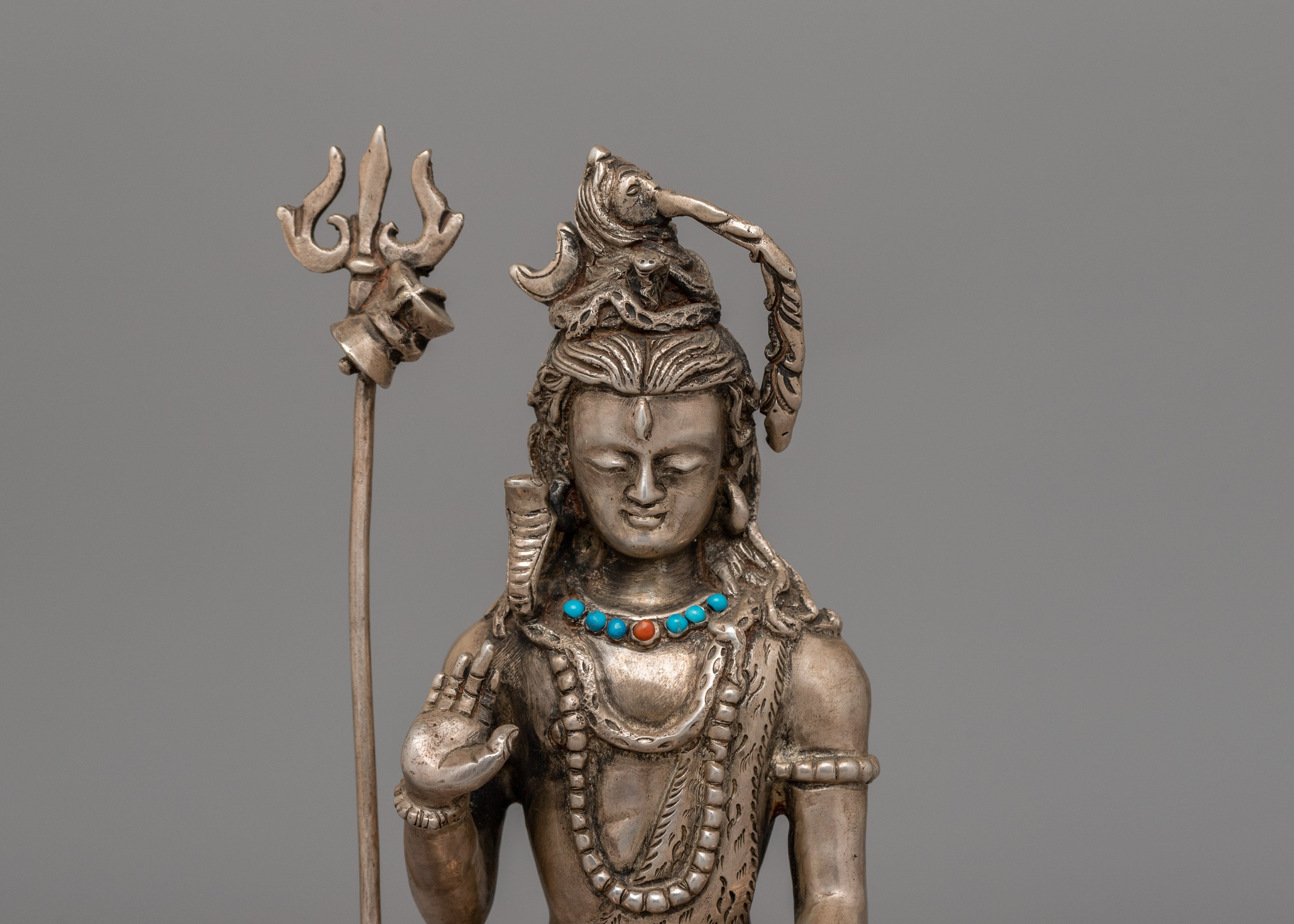 Shiva Silver Plated Copper Statue | Adi Yogi Shiva Ji Statue for Zen Decor