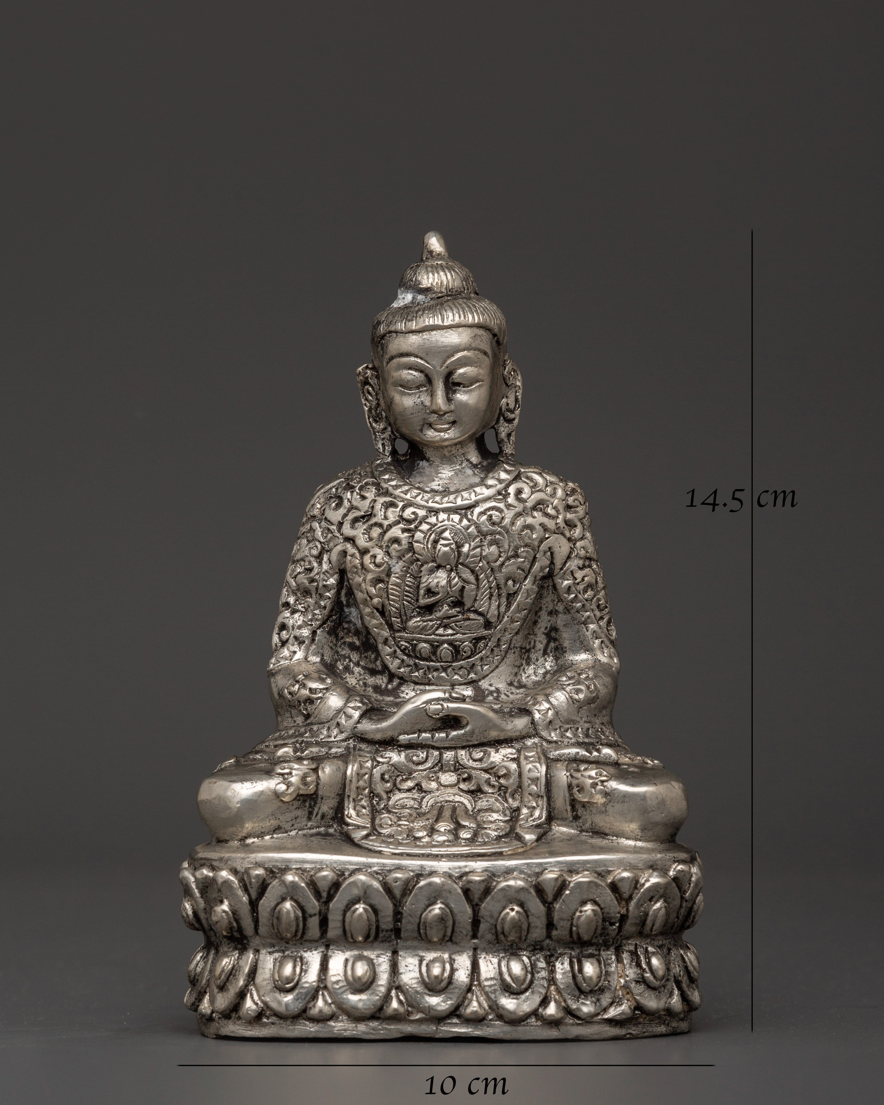 Amitabha Copper Silver Plated Statue | Tibetan Buddhist Sculpture, Handcrafted Longevity