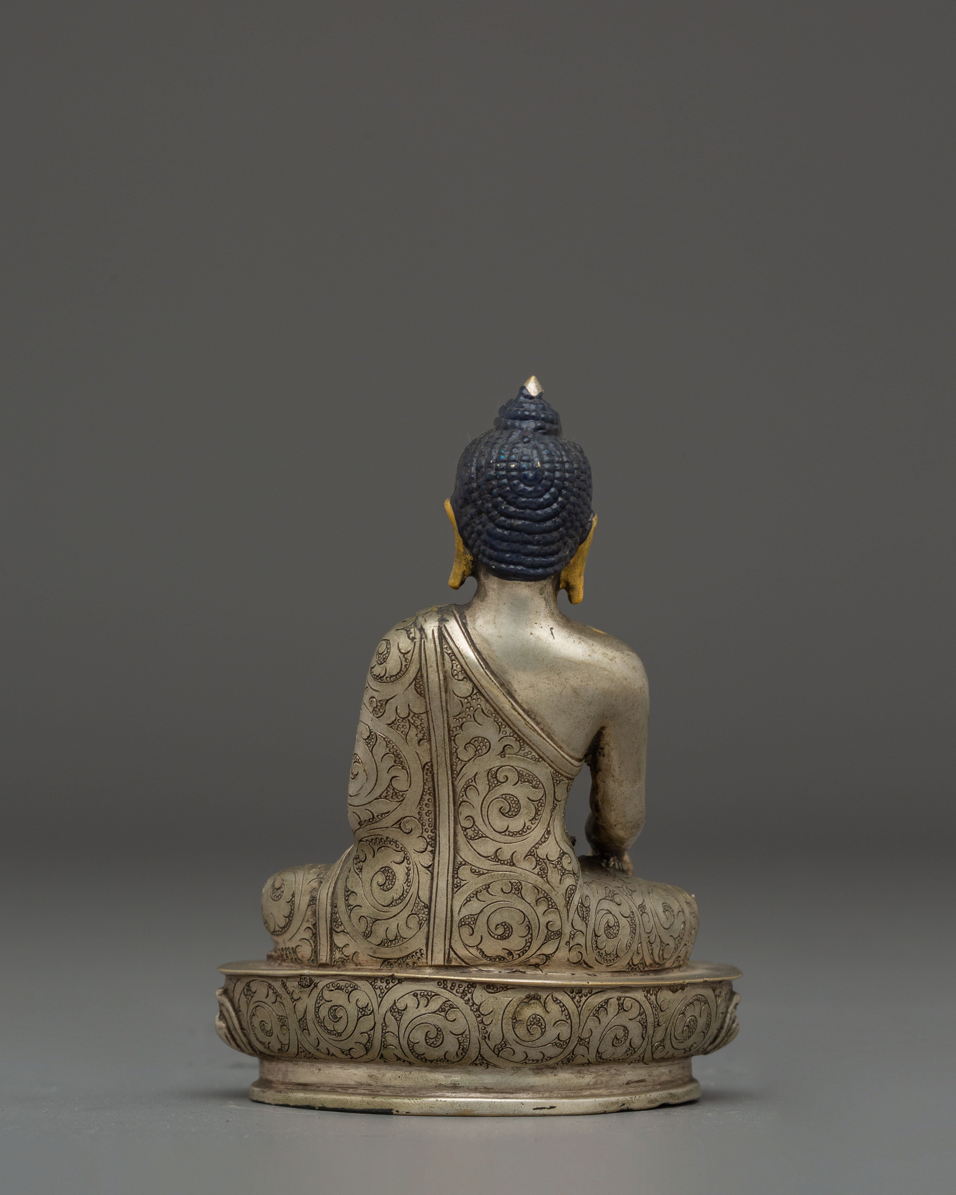 Handcrafted Shakyamuni Buddha Silver Plated Statue | Sacred Decor