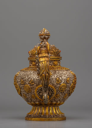 Handcrafted Tibetan Tea Pot with Gold & Silver Plating | Traditional Buddhist Decor