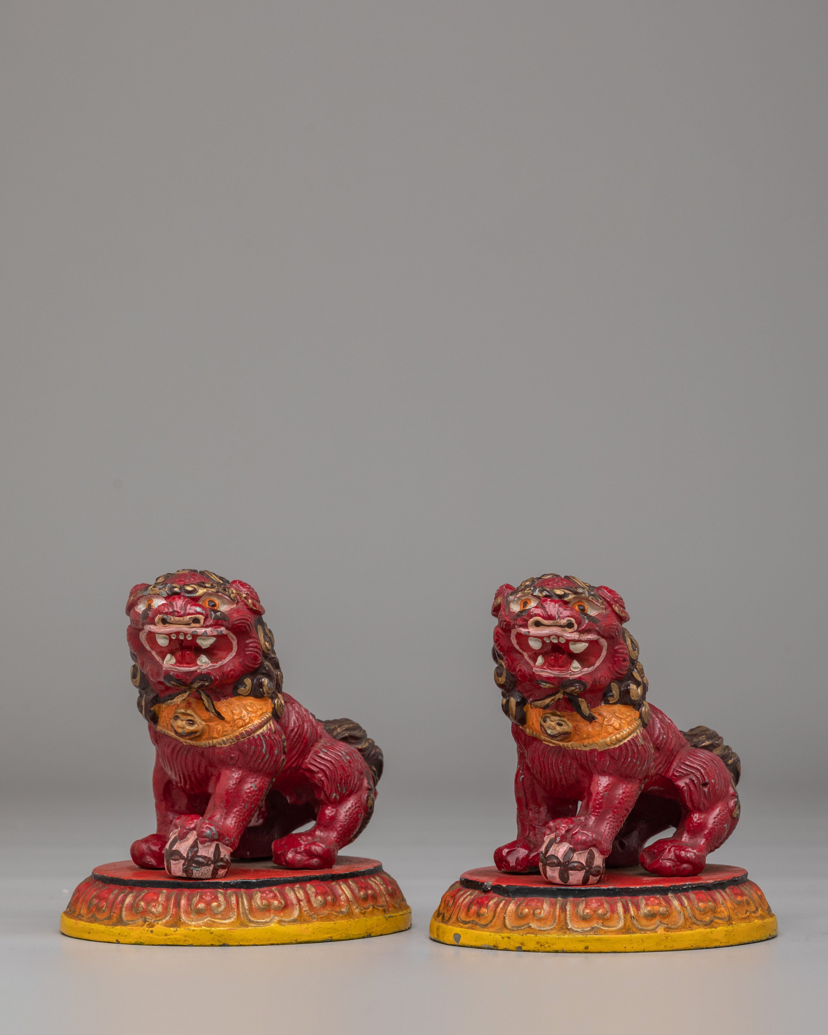 Tibetan Buddhist Lion Guardians Set | Lion Protector Figurines