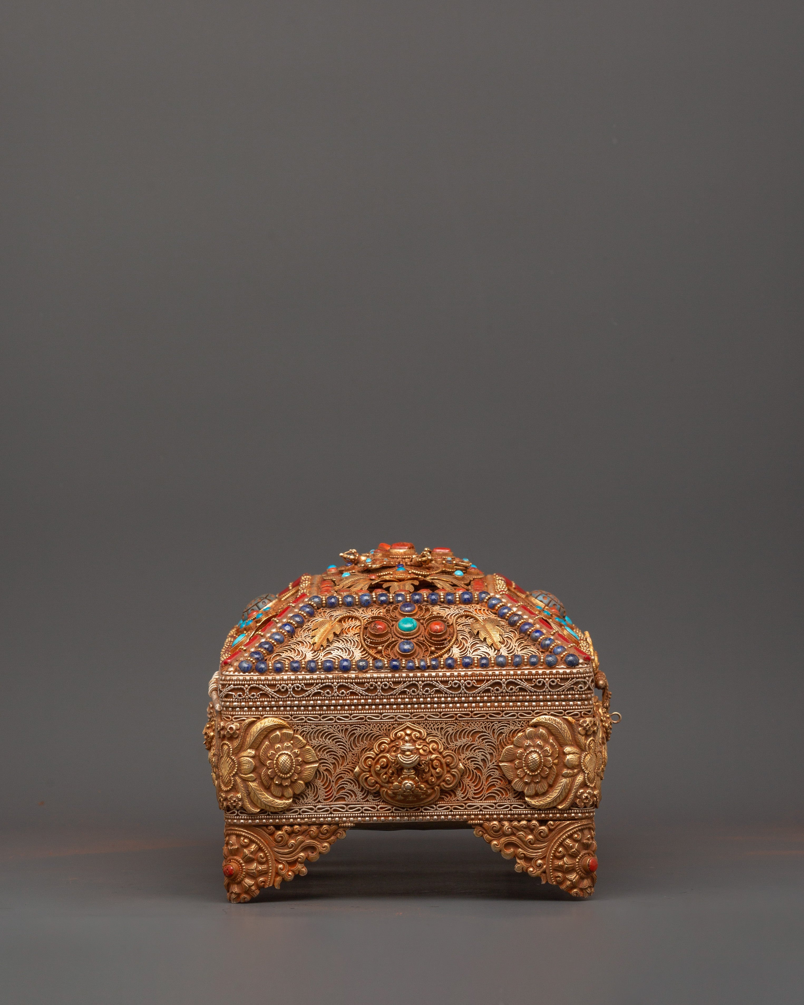 Tibetan Treasure Box with Turquoise and Coral | Buddhist Decor