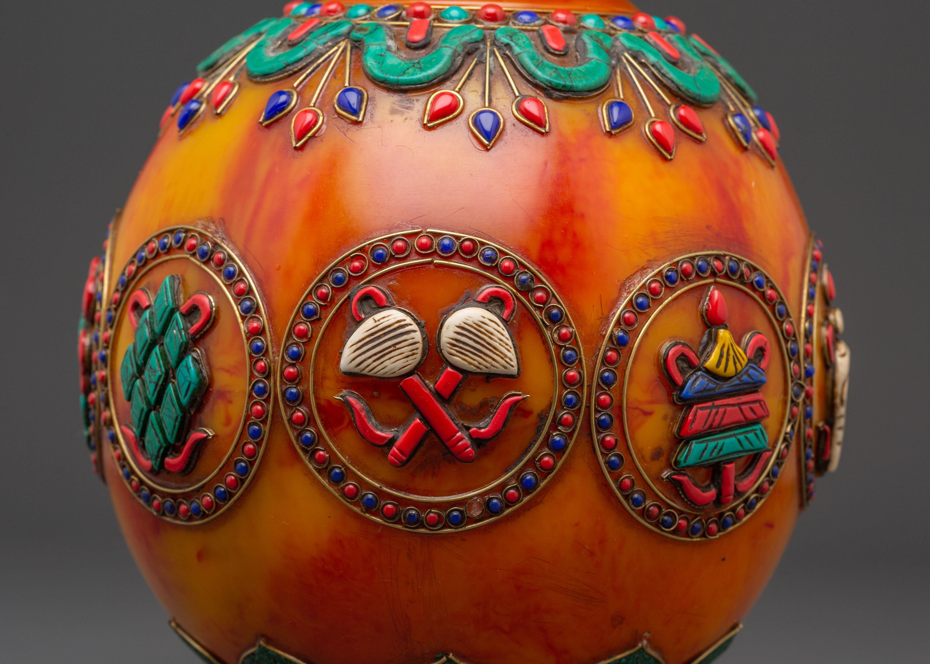 Decorative Resin Vase | Vase with Lapis, Coral, and Turquoise Stones