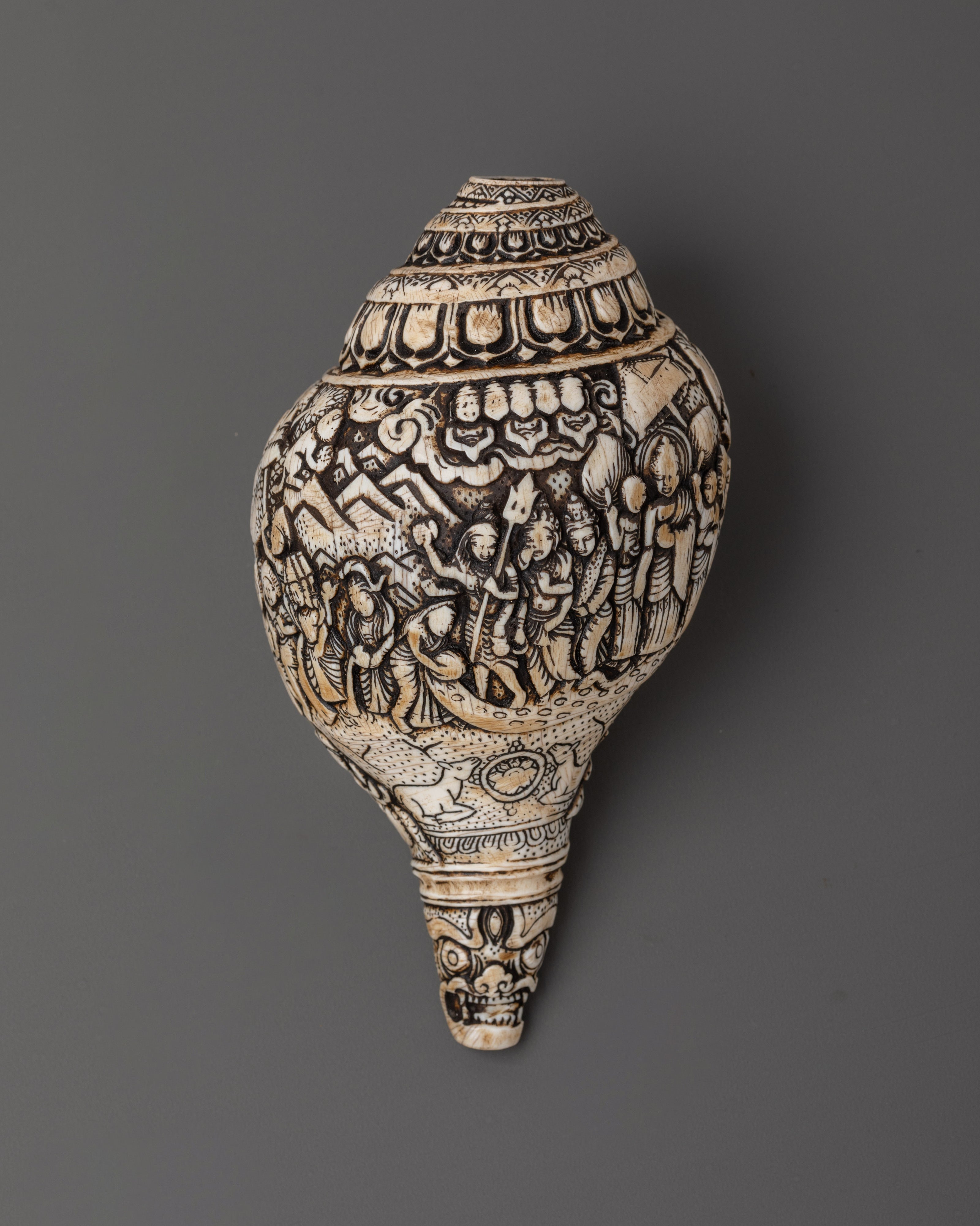 Hand-Carved Ritual Conch Shell | Tibetan Buddhist Shankha with Deity