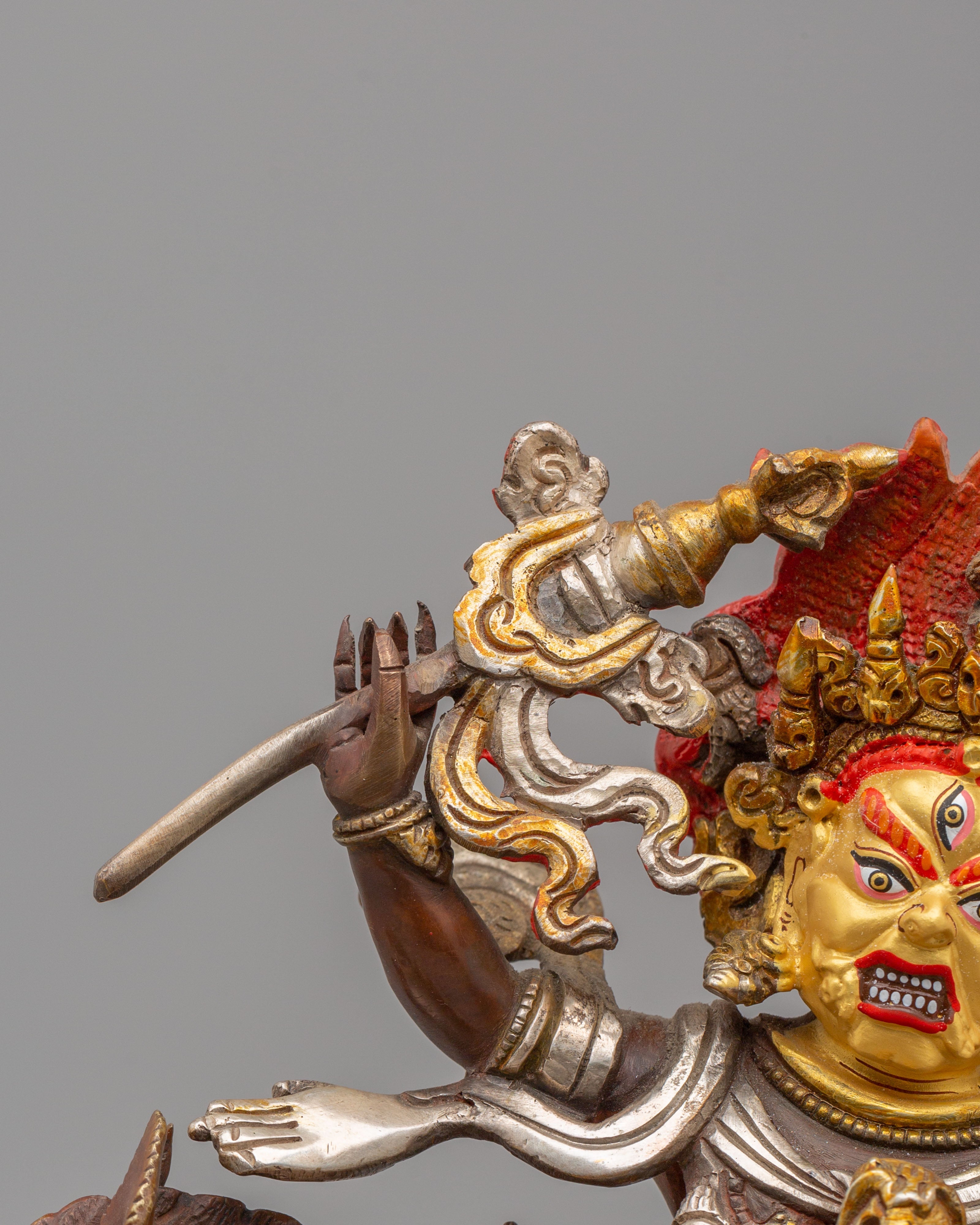 Palden Lhamo Wrathful Deity Statue | 24K Gold Plated Tibetan Protector Sculpture
