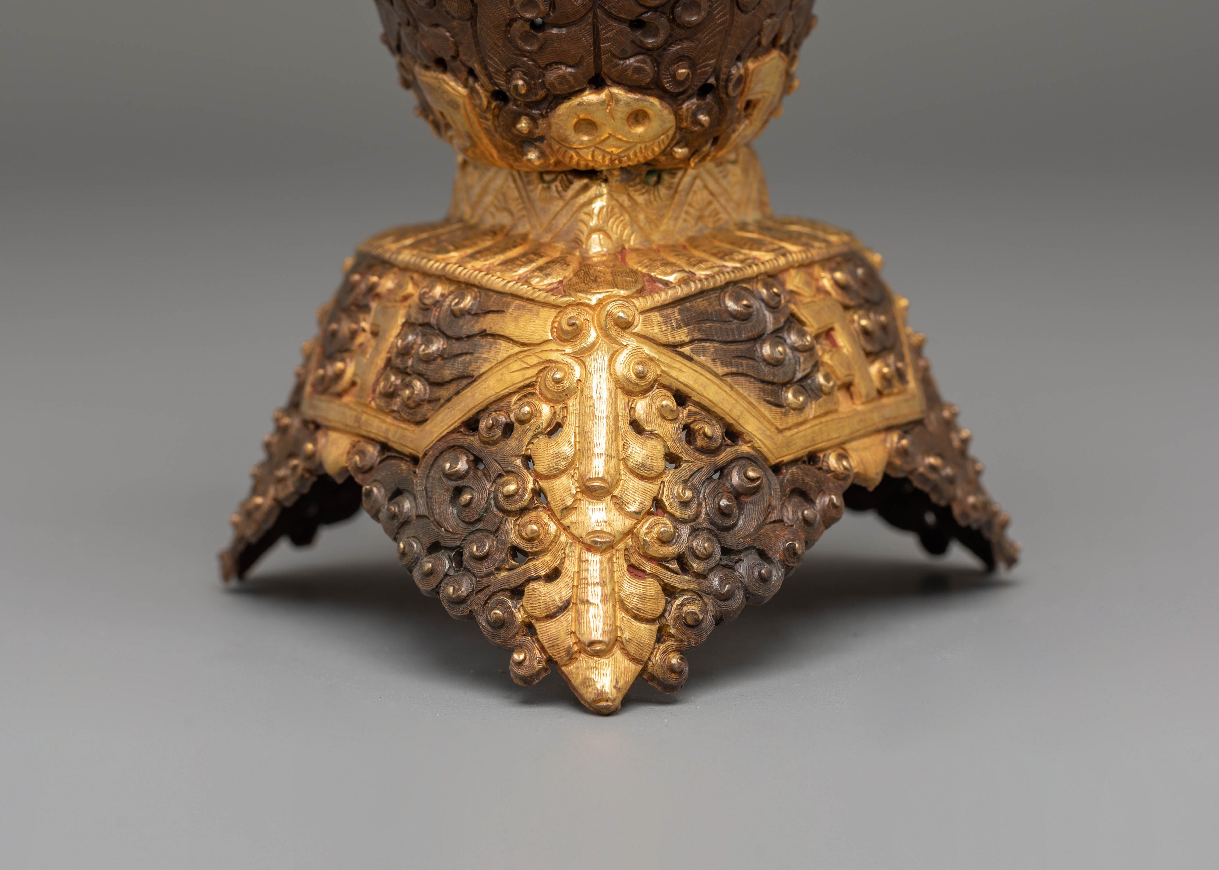 Handmade Kapala Sacred Ritual Set | Gold Plated Tibetan Offering Set