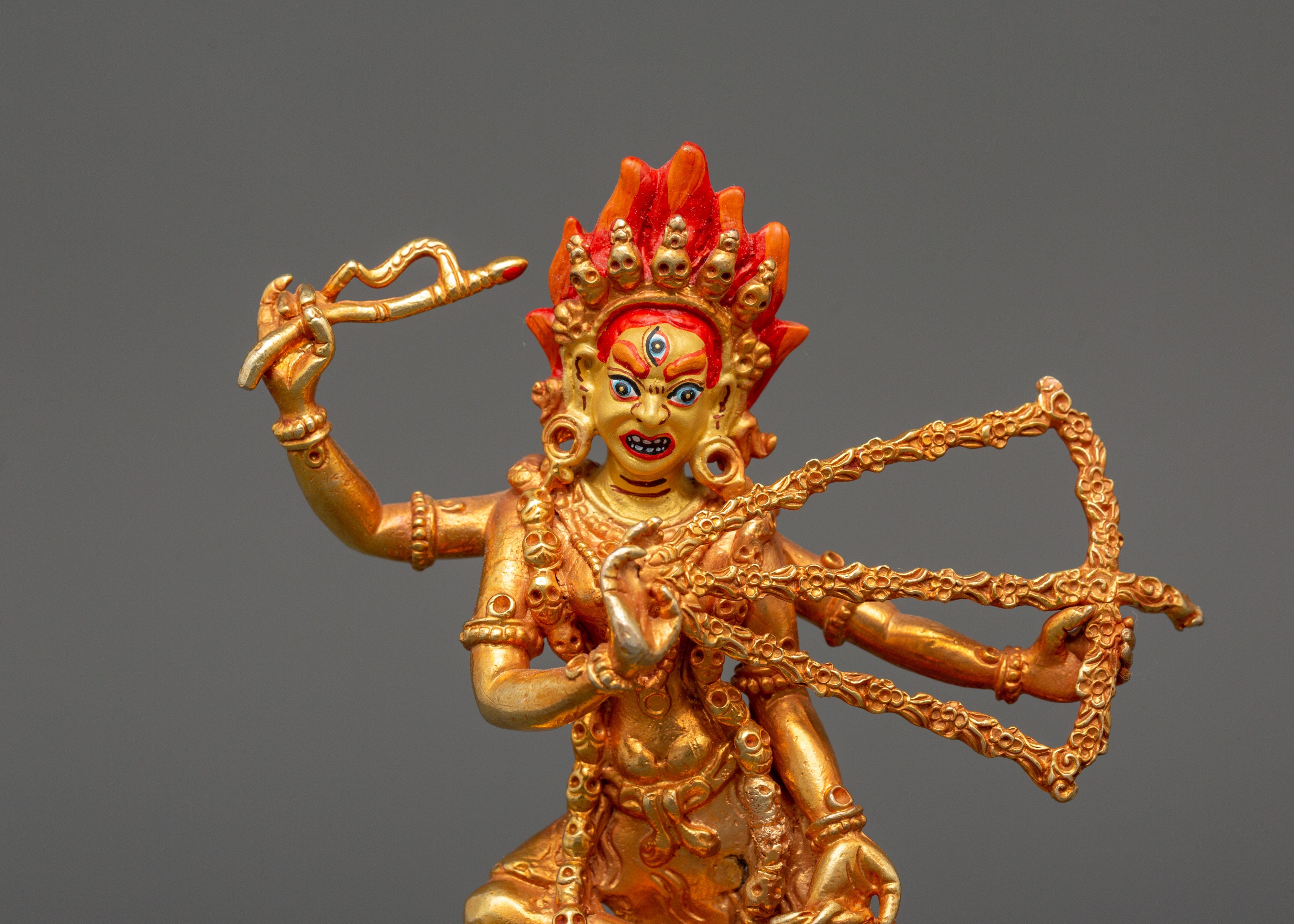 Semi-Wrathful Kurukulla Statue | Tibetan Sculpture of Dakini Red Tara