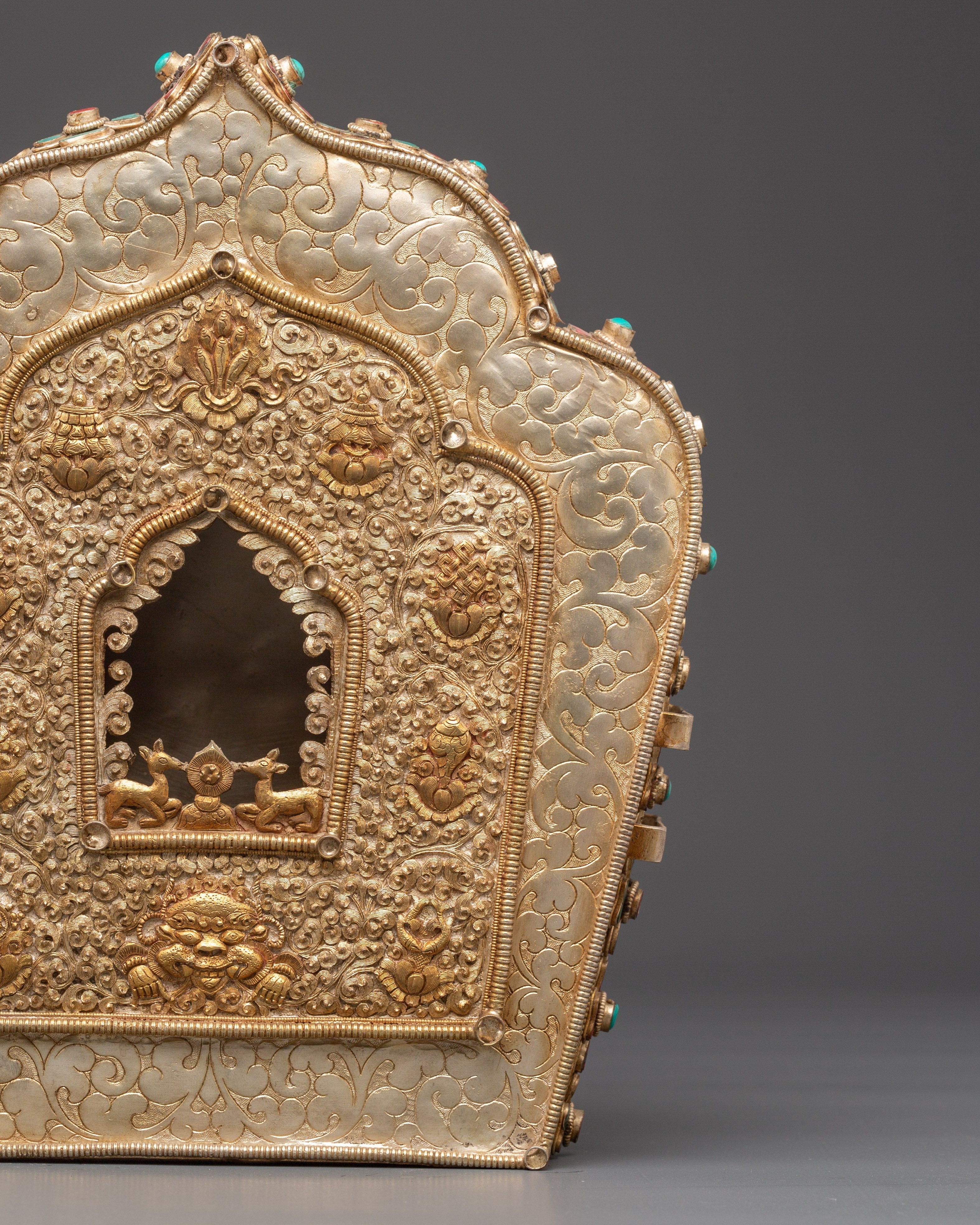 Copper Gold Plated Ghau Box with Semi Precious Stones | Altar and Decor