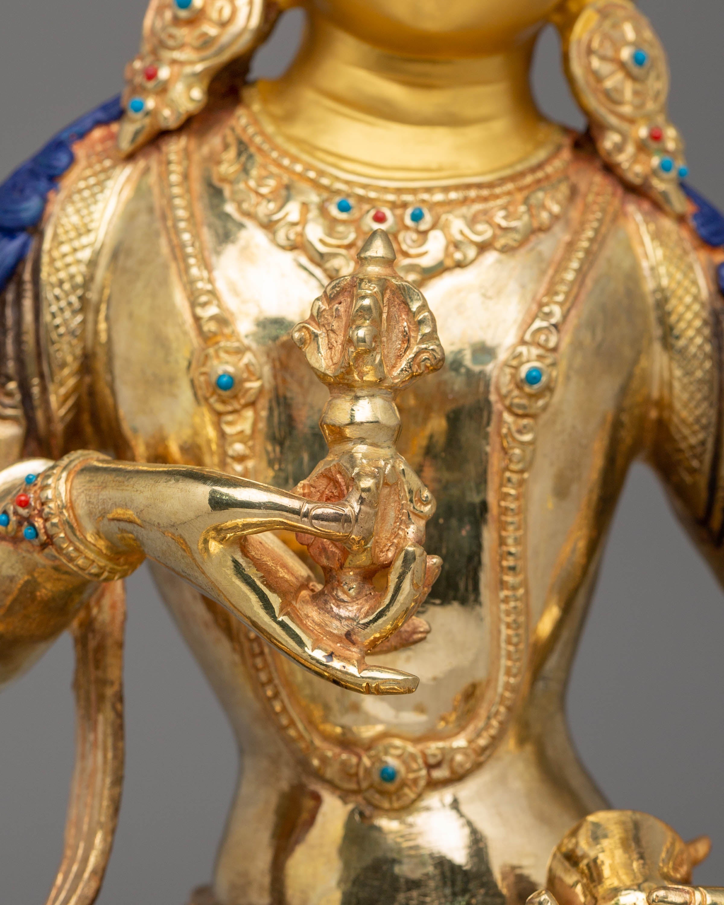 Vajrasattva Handmade Copper Statue | 24K Gold Plated with Gemstone