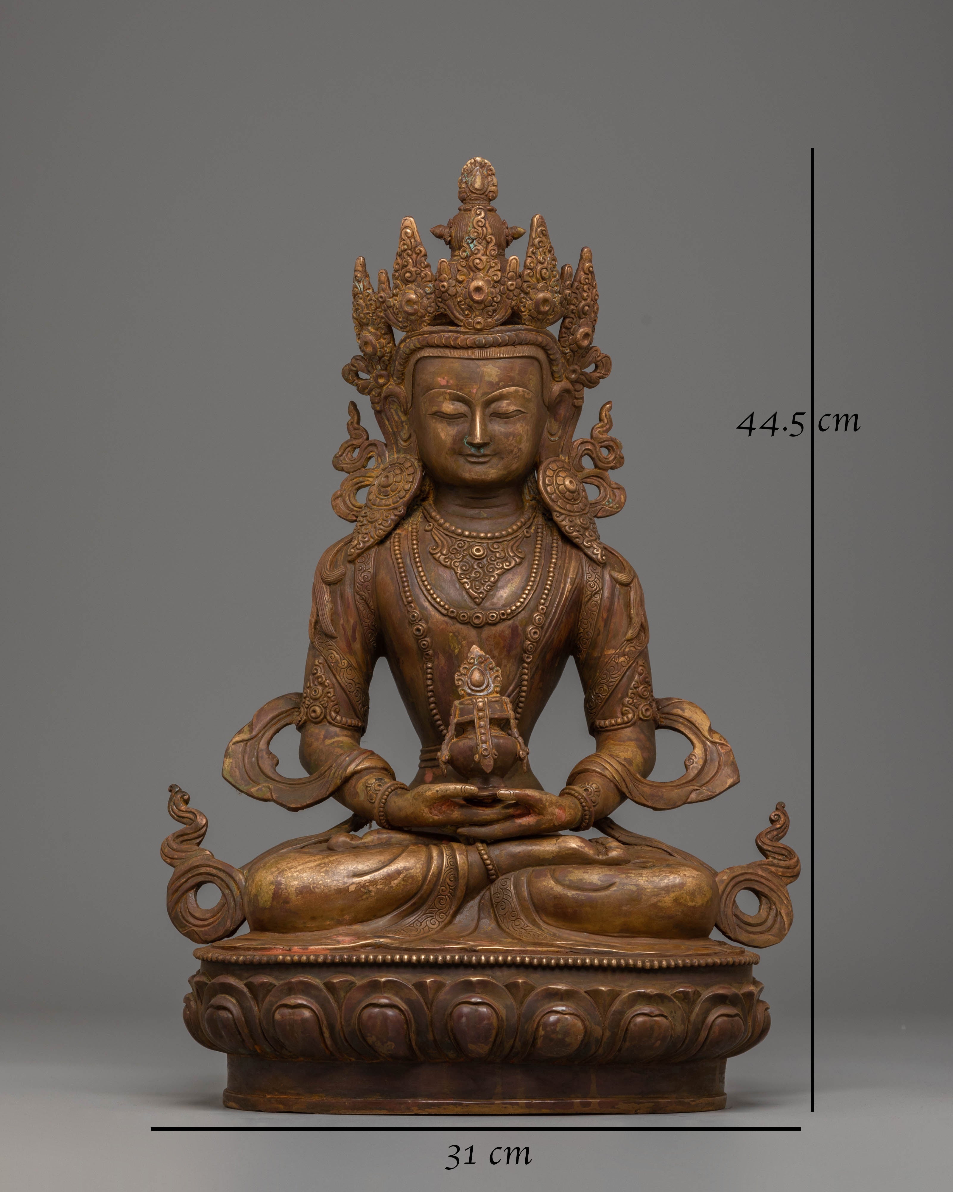 Sacred Amitayus Enlightenment Statue | Oxidized Copper Buddha for Spiritual Space