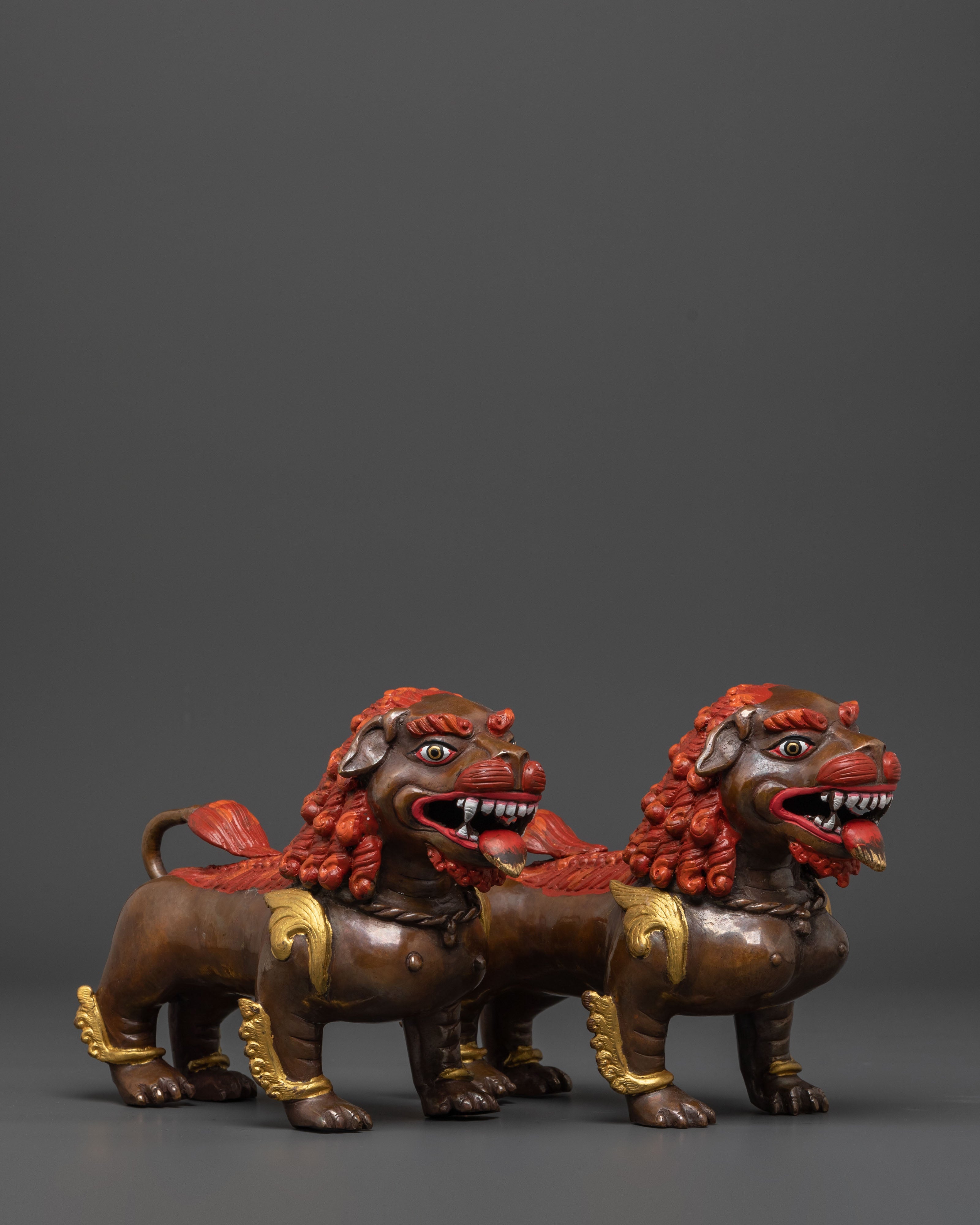 Sacred Buddhist Protector Lion Pair | Tibetan Snow Lion Guardian Statues