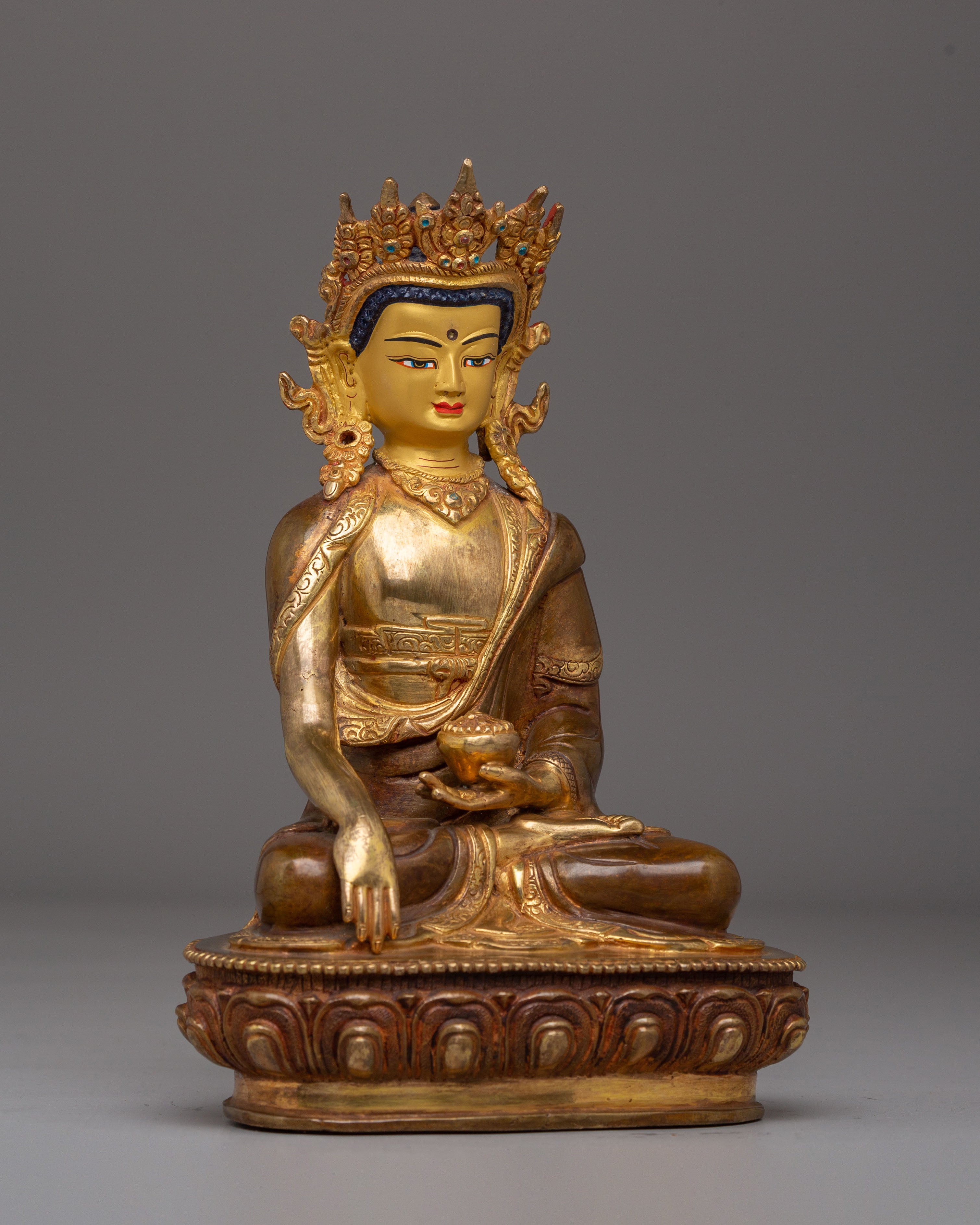 Crowned Shakyamuni Buddha Statue | Handcrafted Gold-Plated Tibetan Buddha