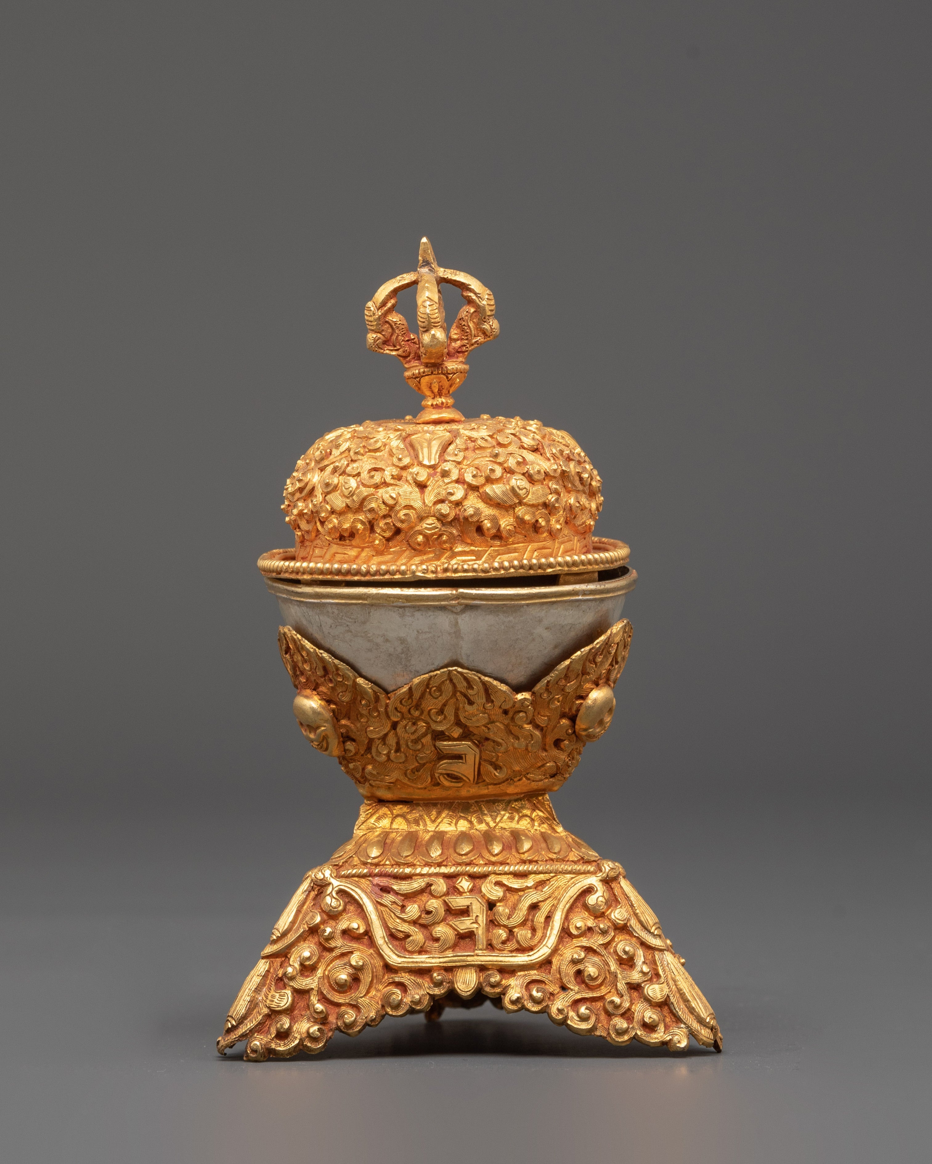 Handmade Gold Plated Kapala | Tibetan Ritual Skull Cup