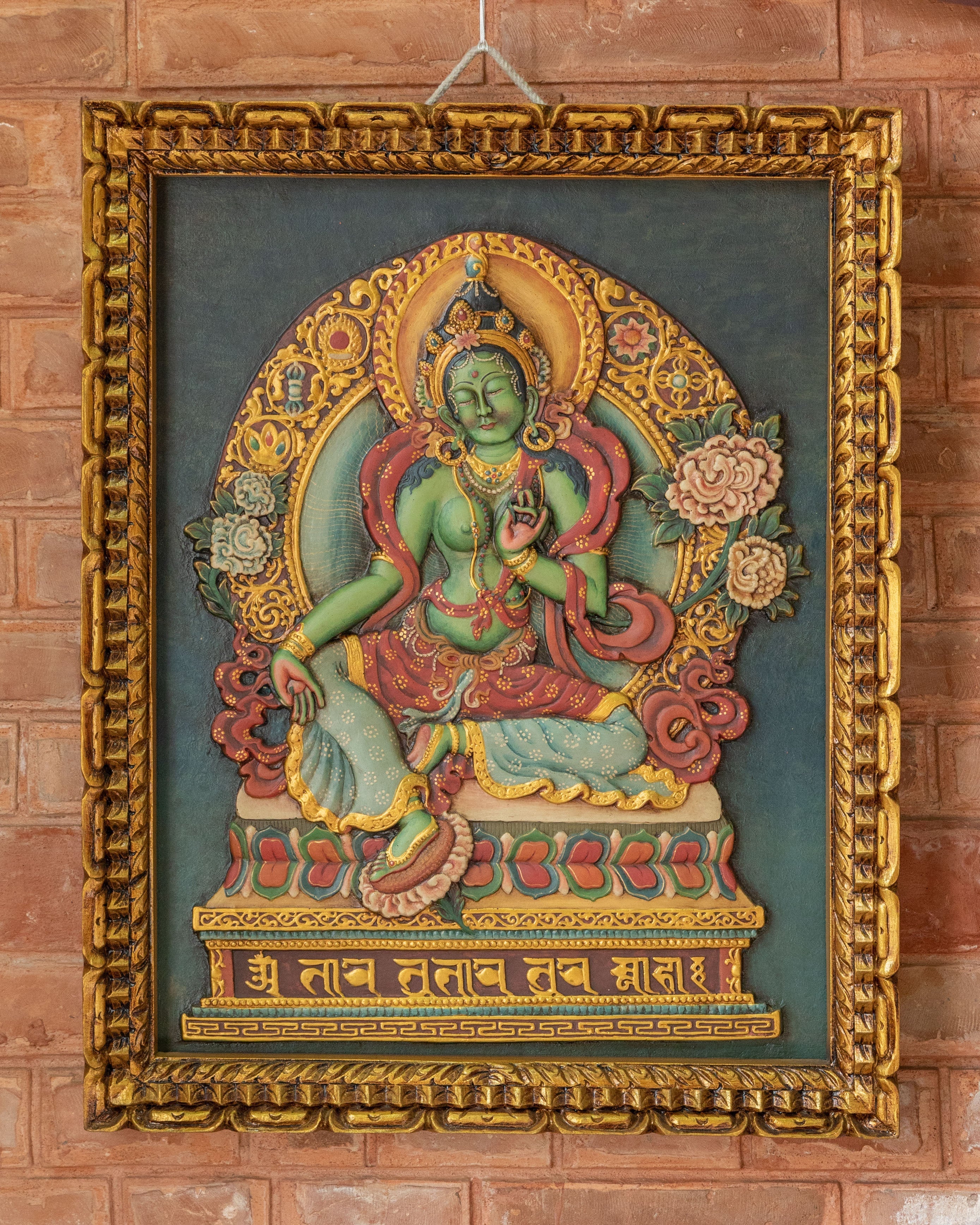 Traditional Green Tara Wall Hanging | Handcrafted Wooden Art