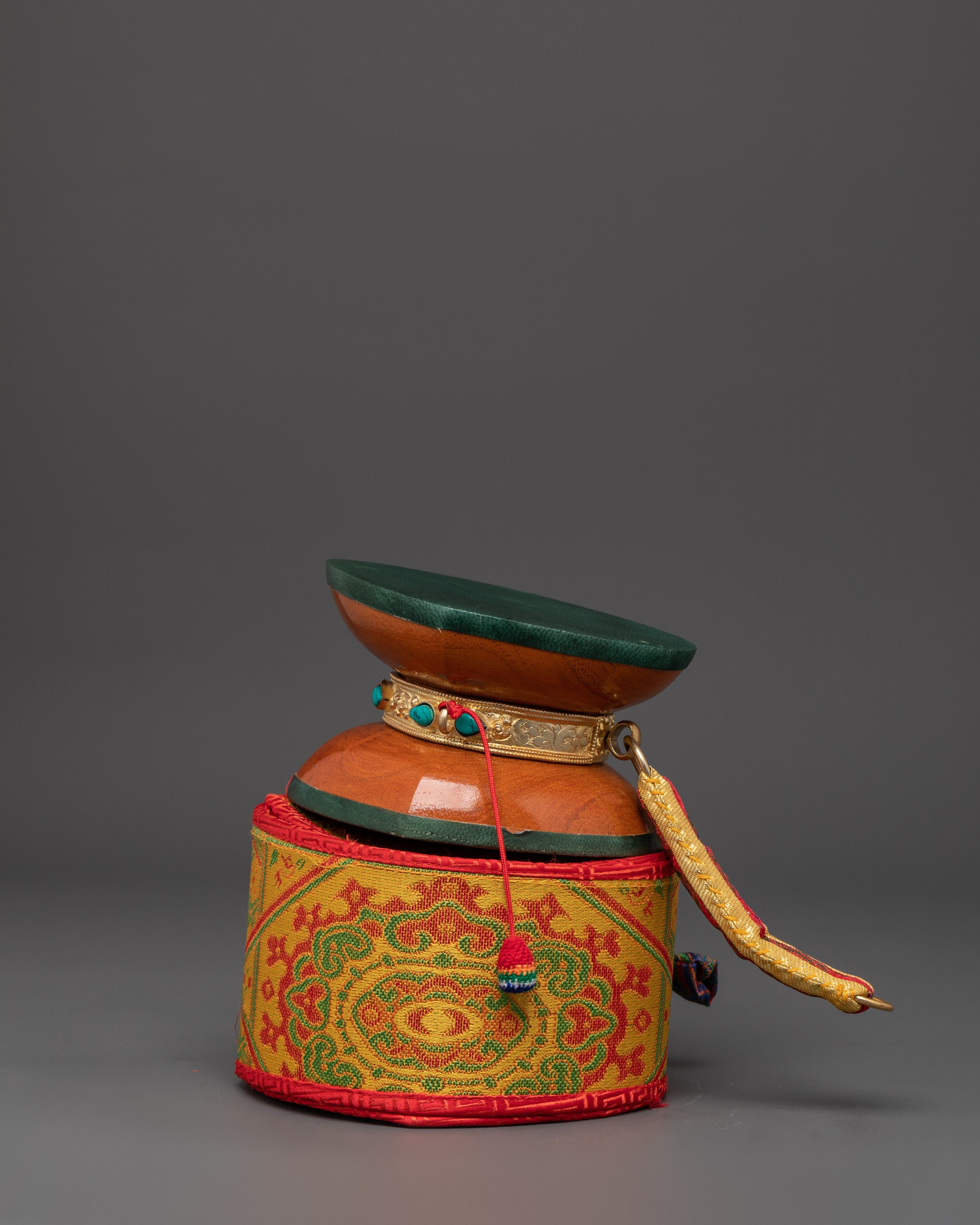 Tibetan Drum with Gold-Plated Copper | Tibetan Instrument for Sacred Rituals