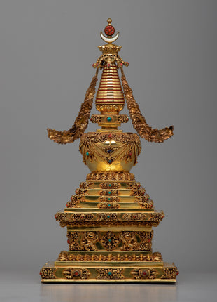 Copper Stupa Statue with 24K Gold Plated | Radiant Beauty and Spiritual Significance