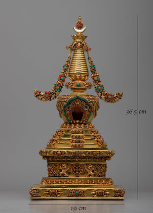 Copper Stupa Statue with 24K Gold Plated | Radiant Beauty and Spiritual Significance
