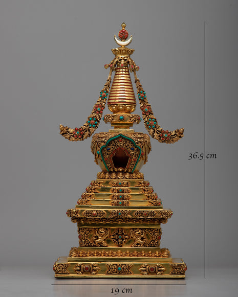 Copper Stupa Statue with 24K Gold Plated | Radiant Beauty and Spiritual Significance