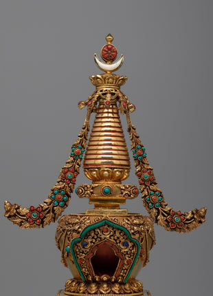 Copper Stupa Statue with 24K Gold Plated | Radiant Beauty and Spiritual Significance