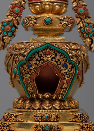 Copper Stupa Statue with 24K Gold Plated | Radiant Beauty and Spiritual Significance